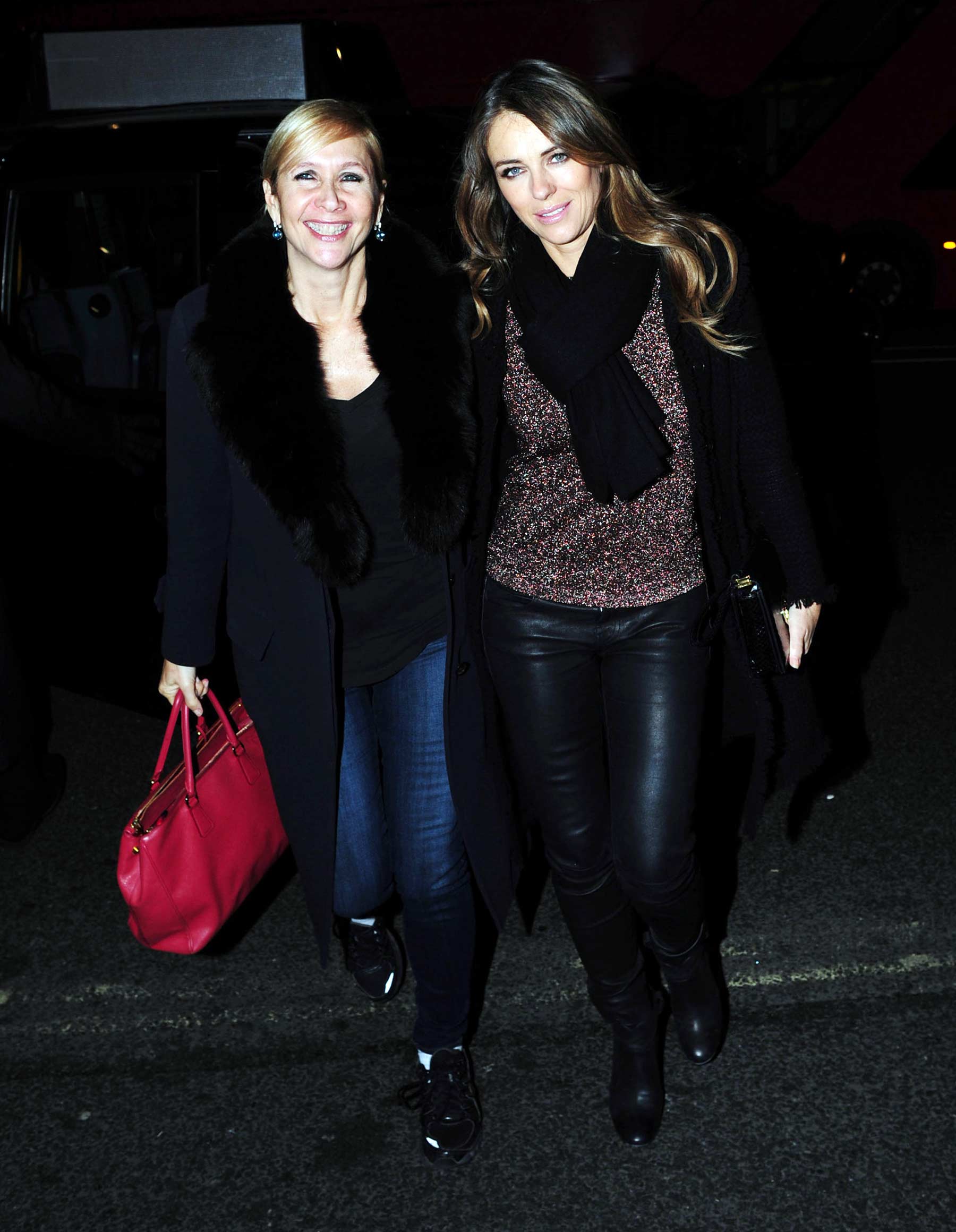 Liz Hurley out for a girls dinner at the Bulgari hotel