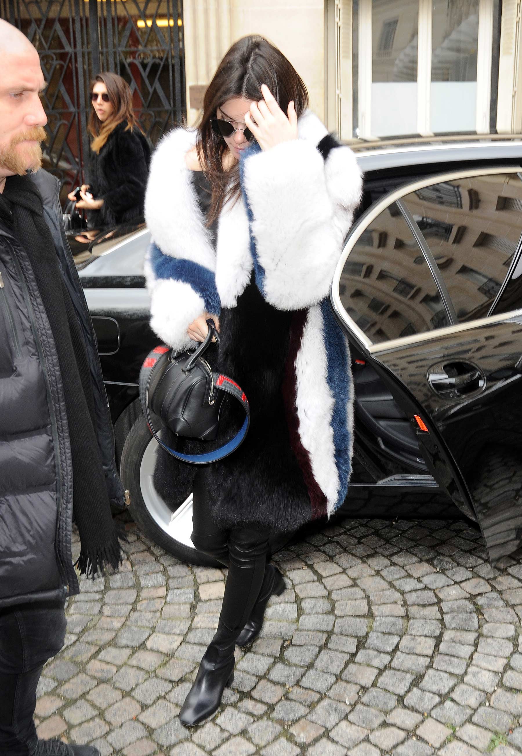 Kendall Jenner arriving at the Balmain Fashion Show