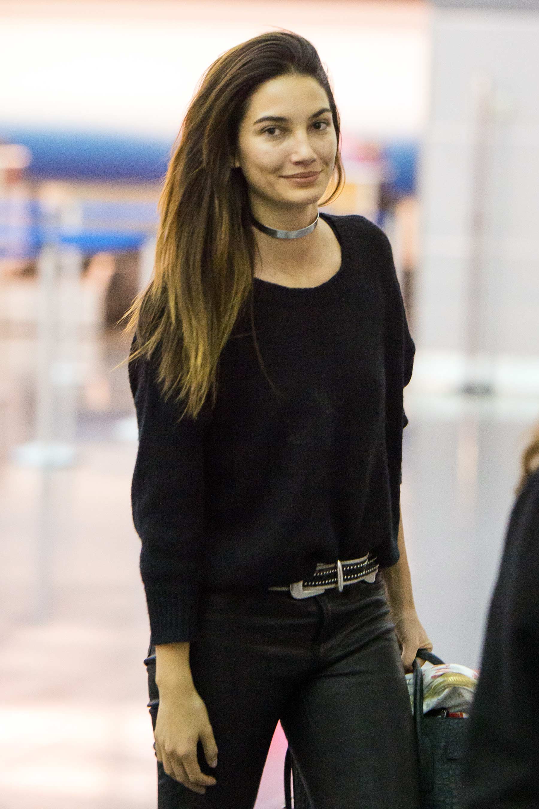 Lily Aldridge at JFK airport