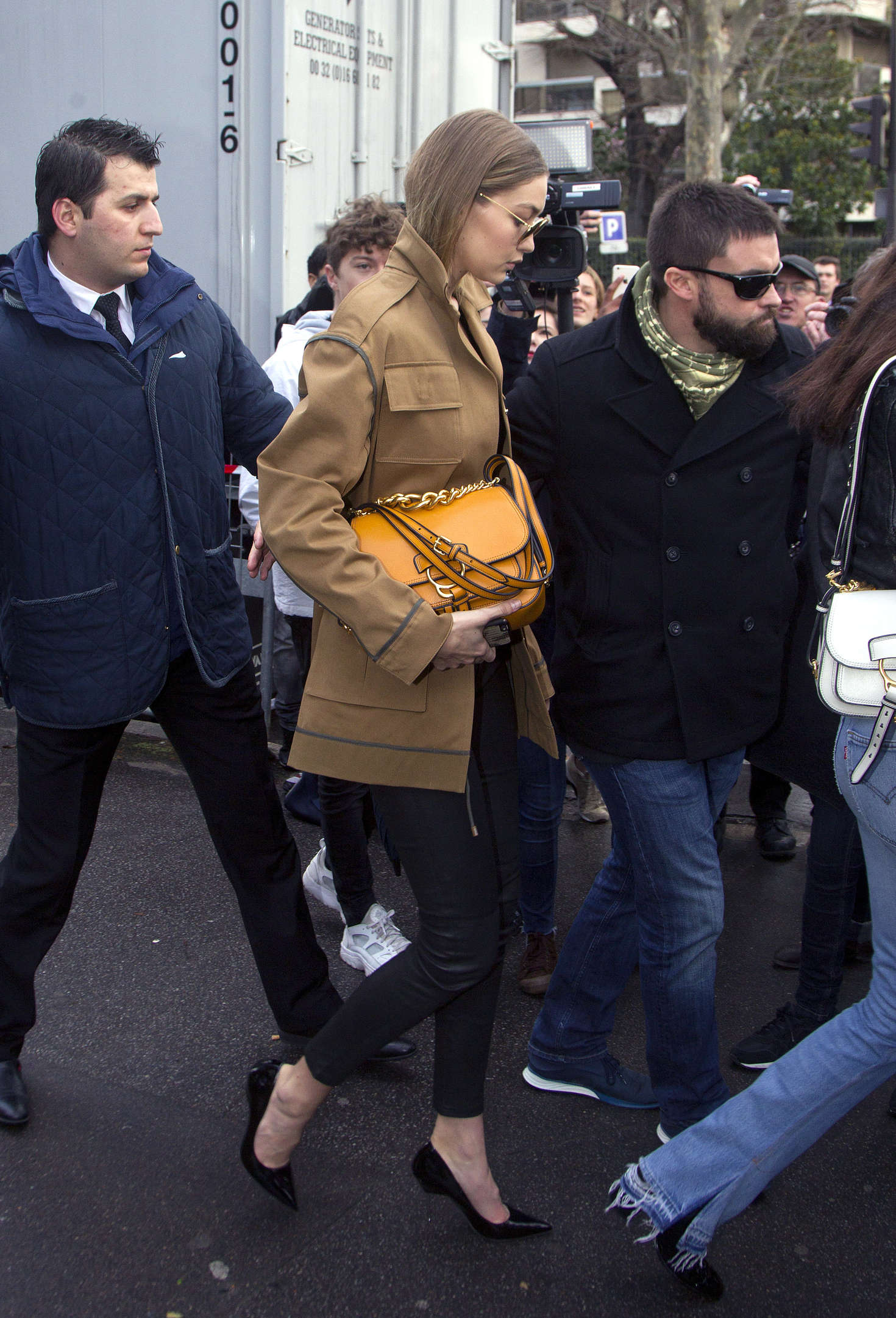 Gigi Hadid arrives at Miu Miu Fashion Show