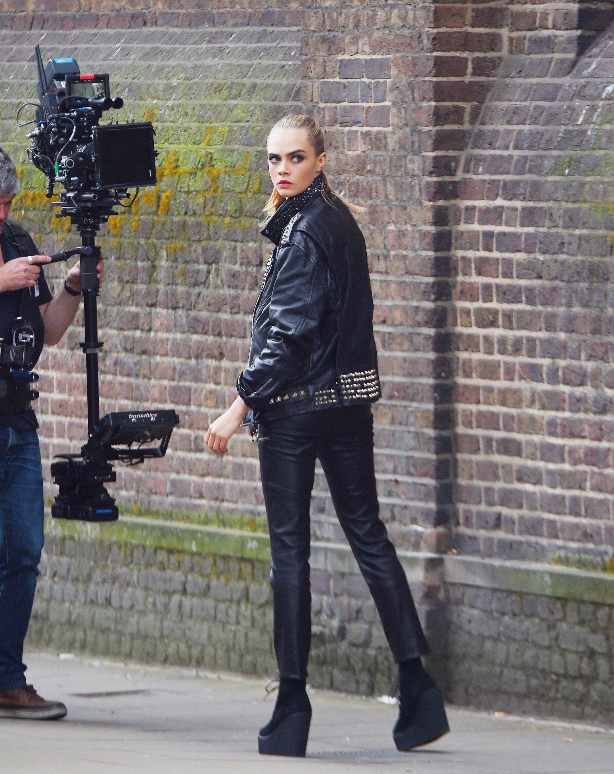 Cara Delevingne on set of a shooting for Rimmel London