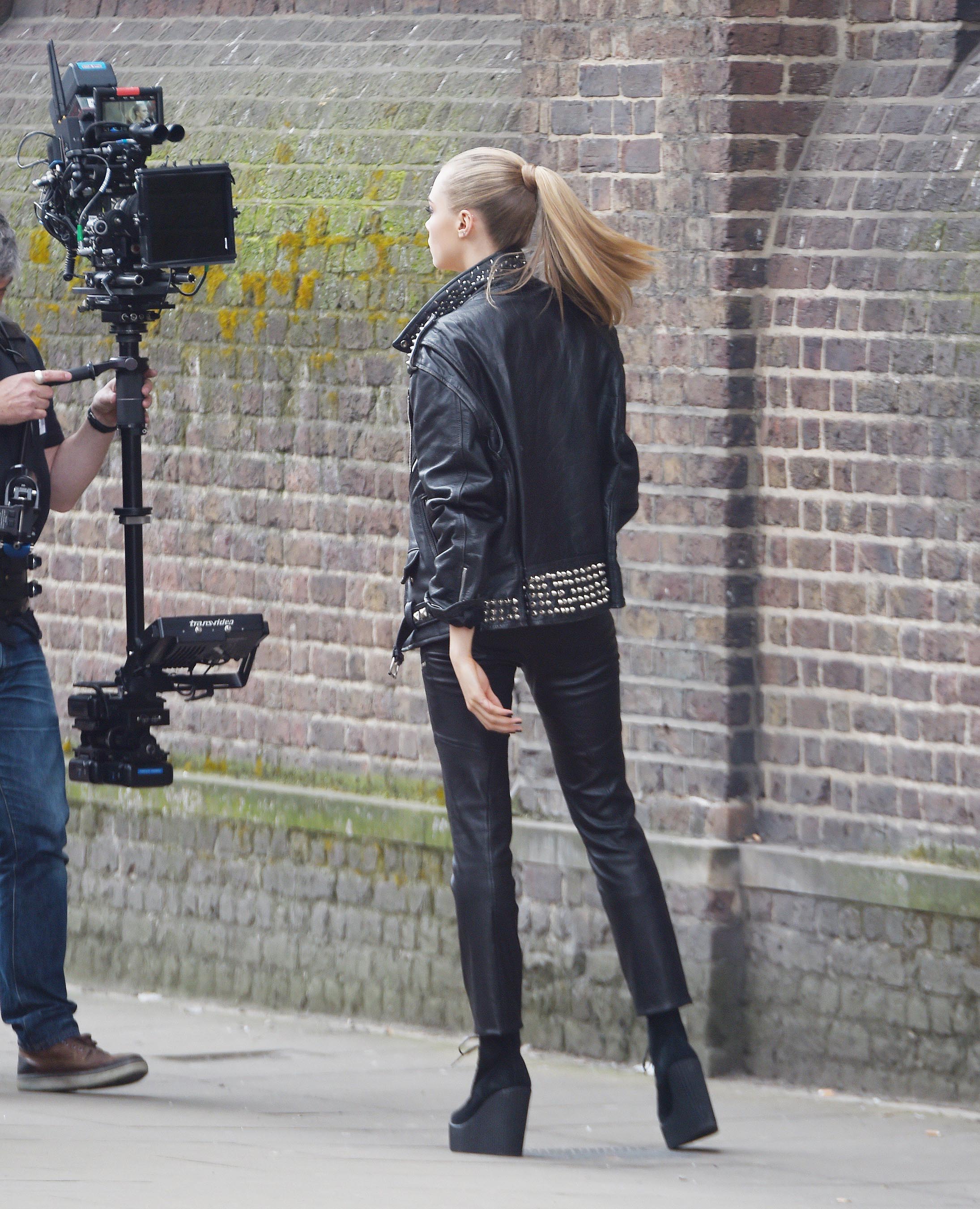 Cara Delevingne on set of a shooting for Rimmel London