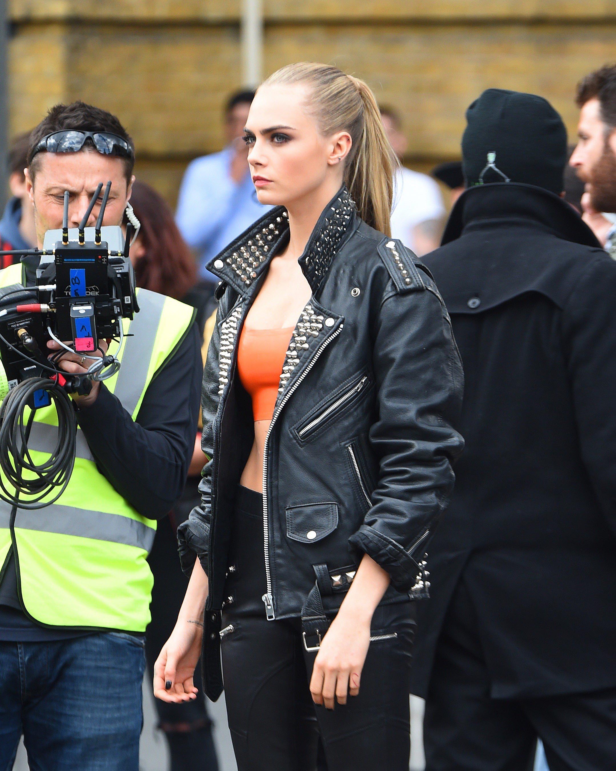 Cara Delevingne on set of a shooting for Rimmel London