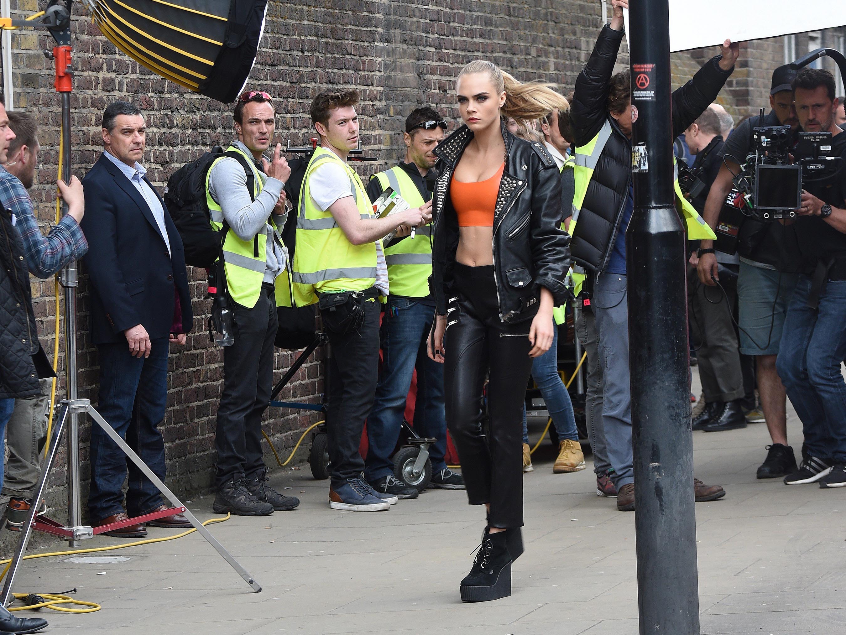 Cara Delevingne on set of a shooting for Rimmel London