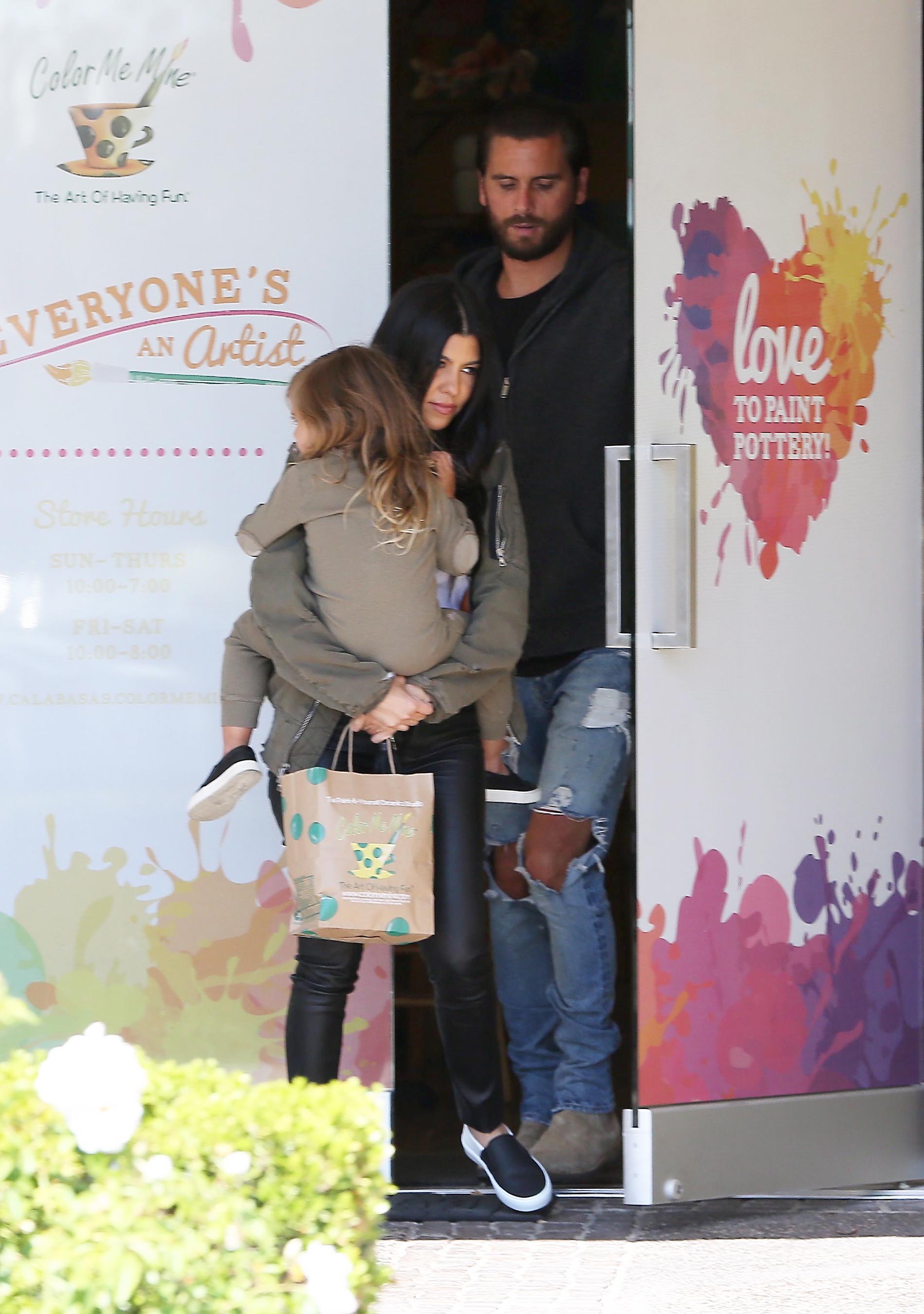 Kourtney Kardashian is seen taking her daughter Penelope Disick to Color Me Mine