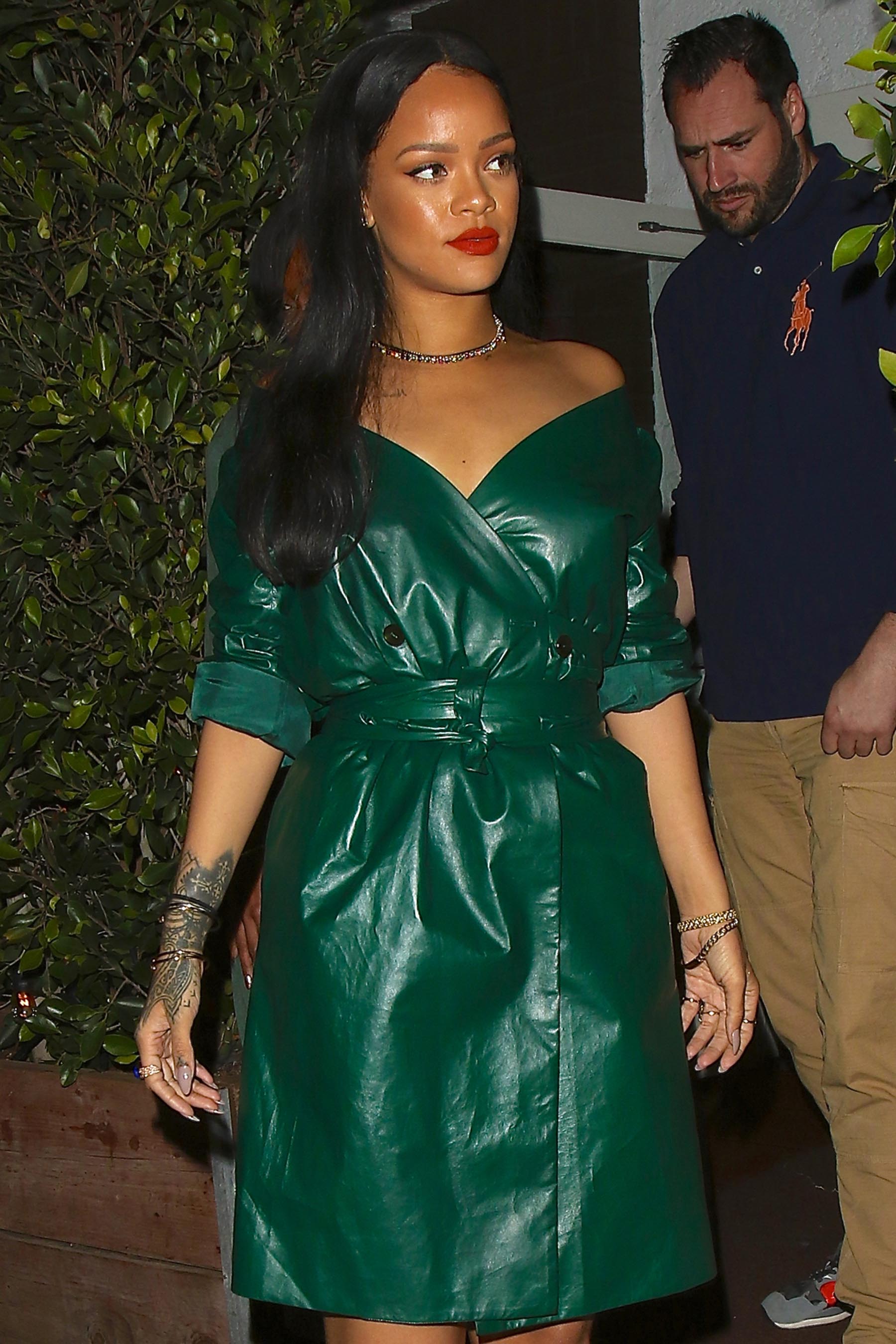 Rihanna is spotted leaving dinner at Giorgio Baldi