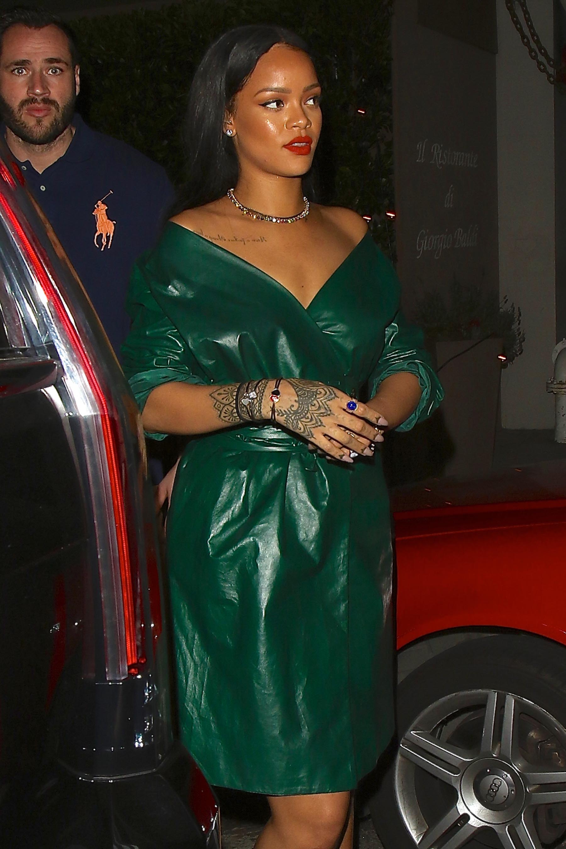 Rihanna is spotted leaving dinner at Giorgio Baldi