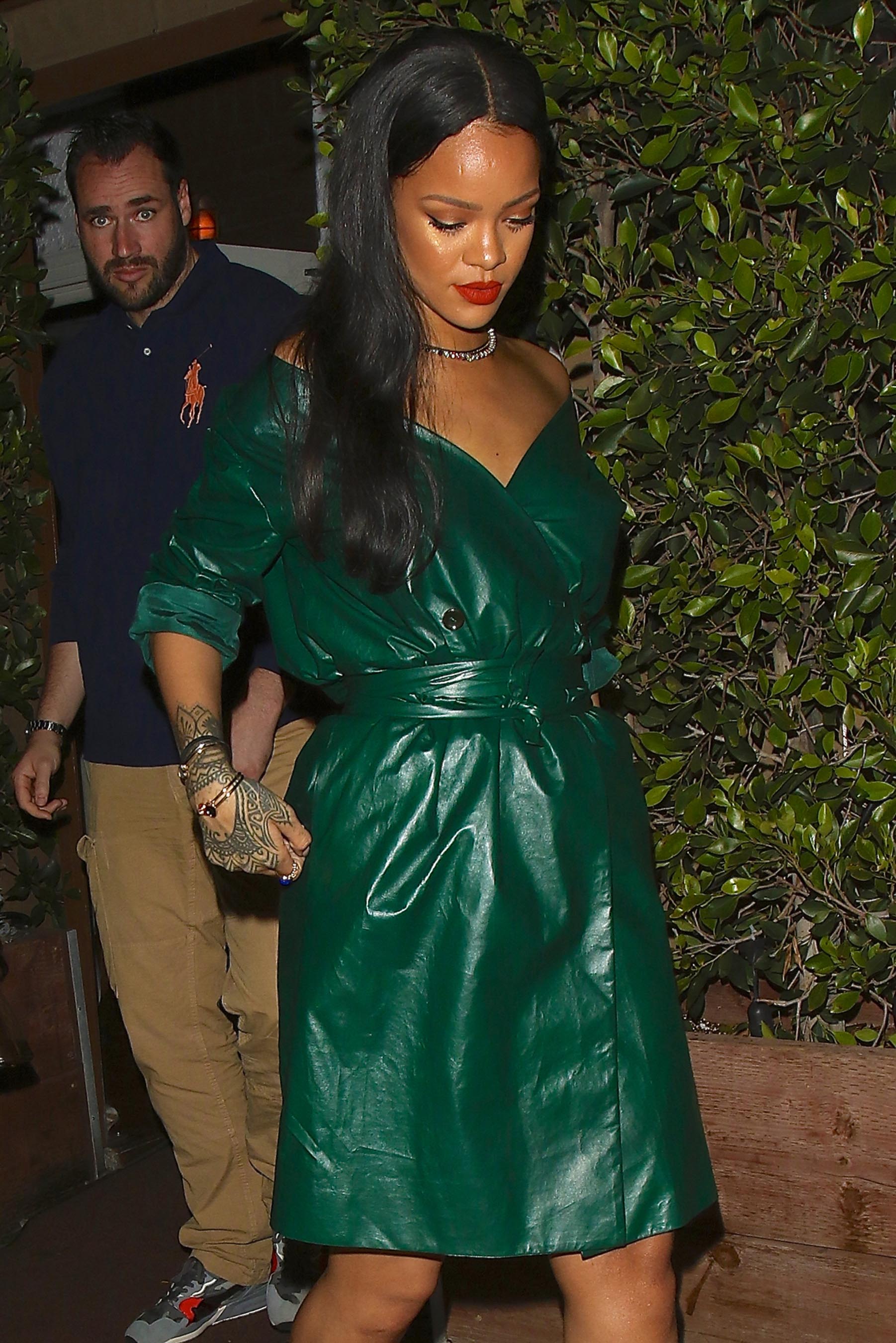 Rihanna is spotted leaving dinner at Giorgio Baldi