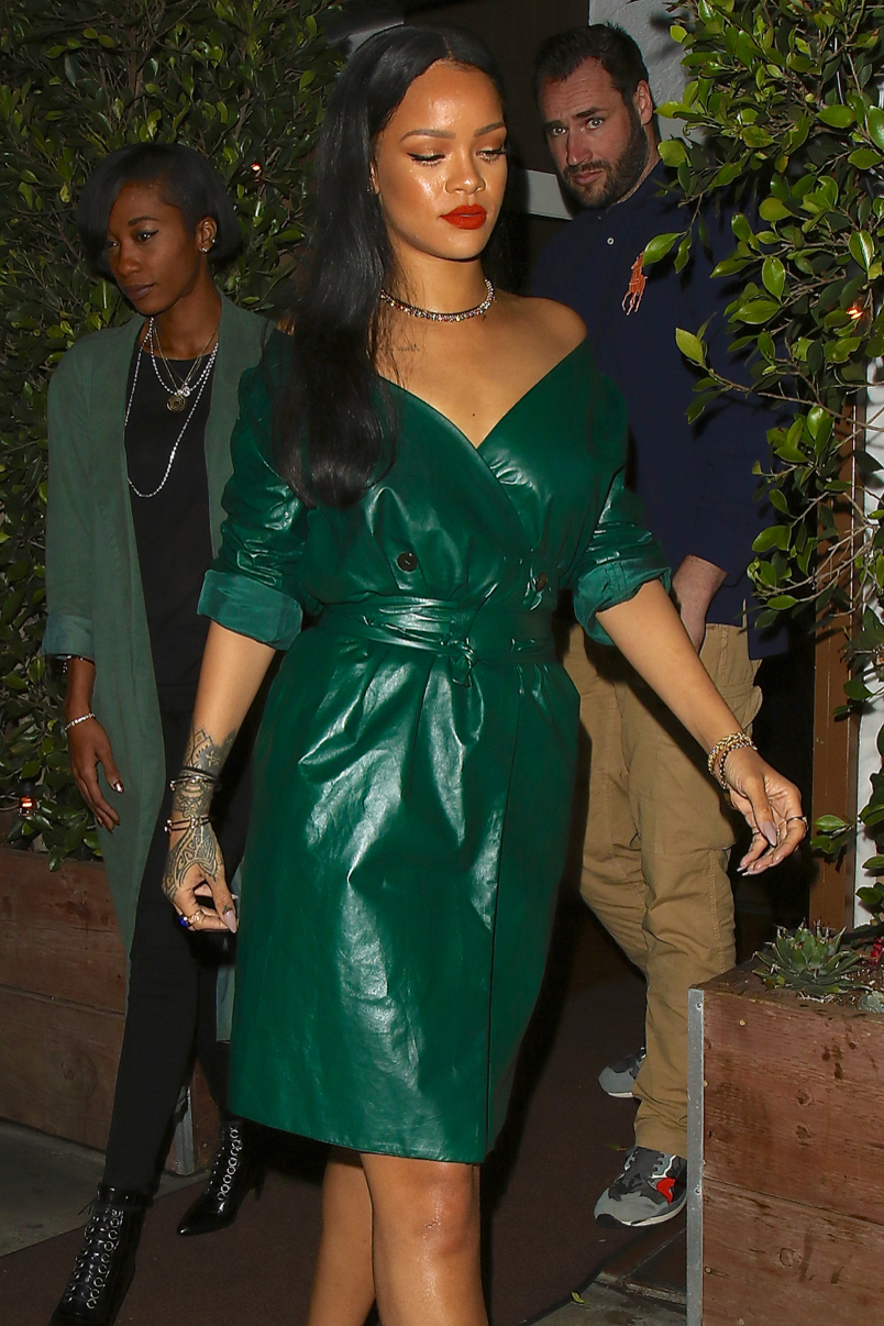 Rihanna is spotted leaving dinner at Giorgio Baldi