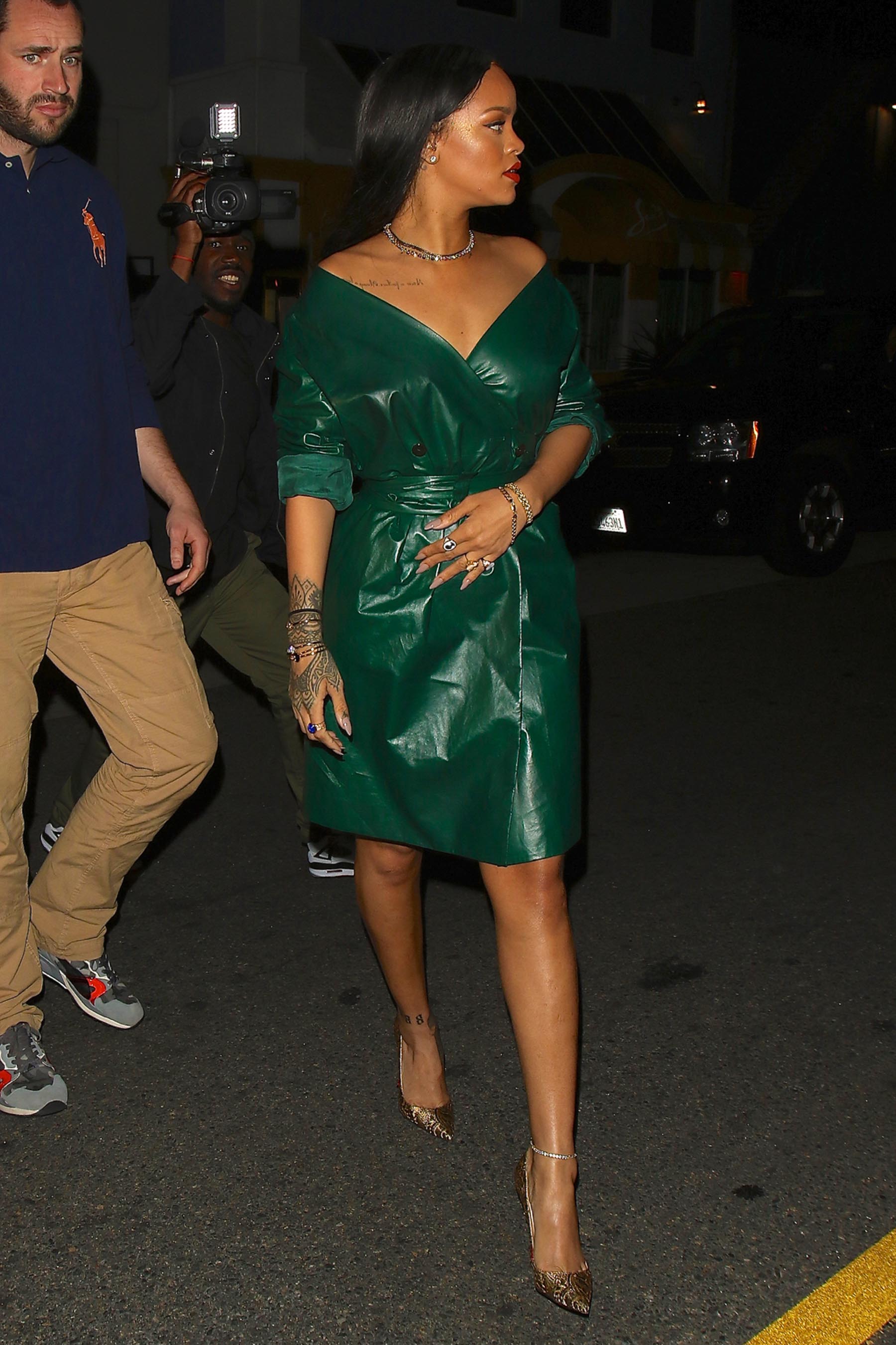 Rihanna is spotted leaving dinner at Giorgio Baldi