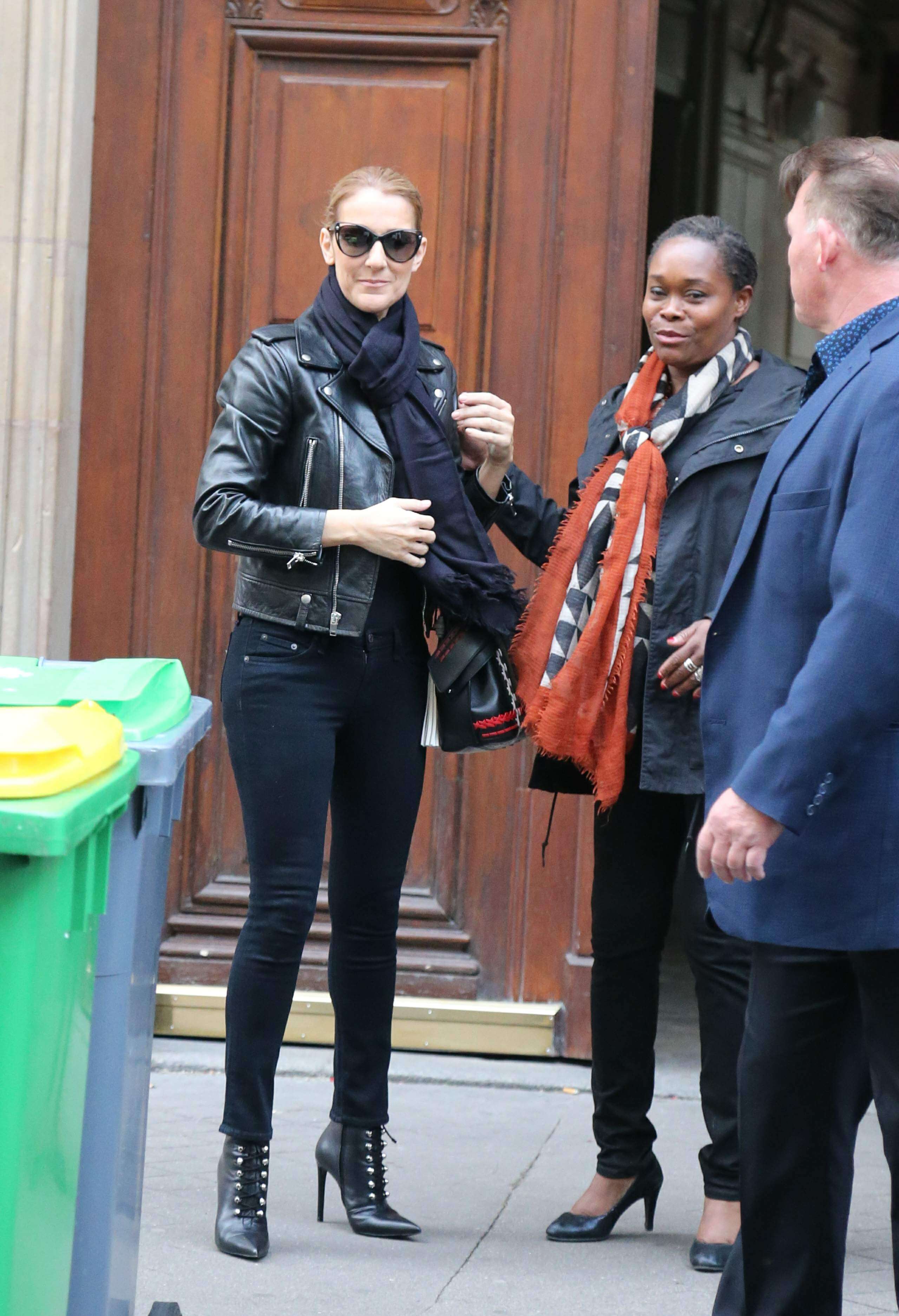 Celine Dion leaves her hotel to do a photoshoot