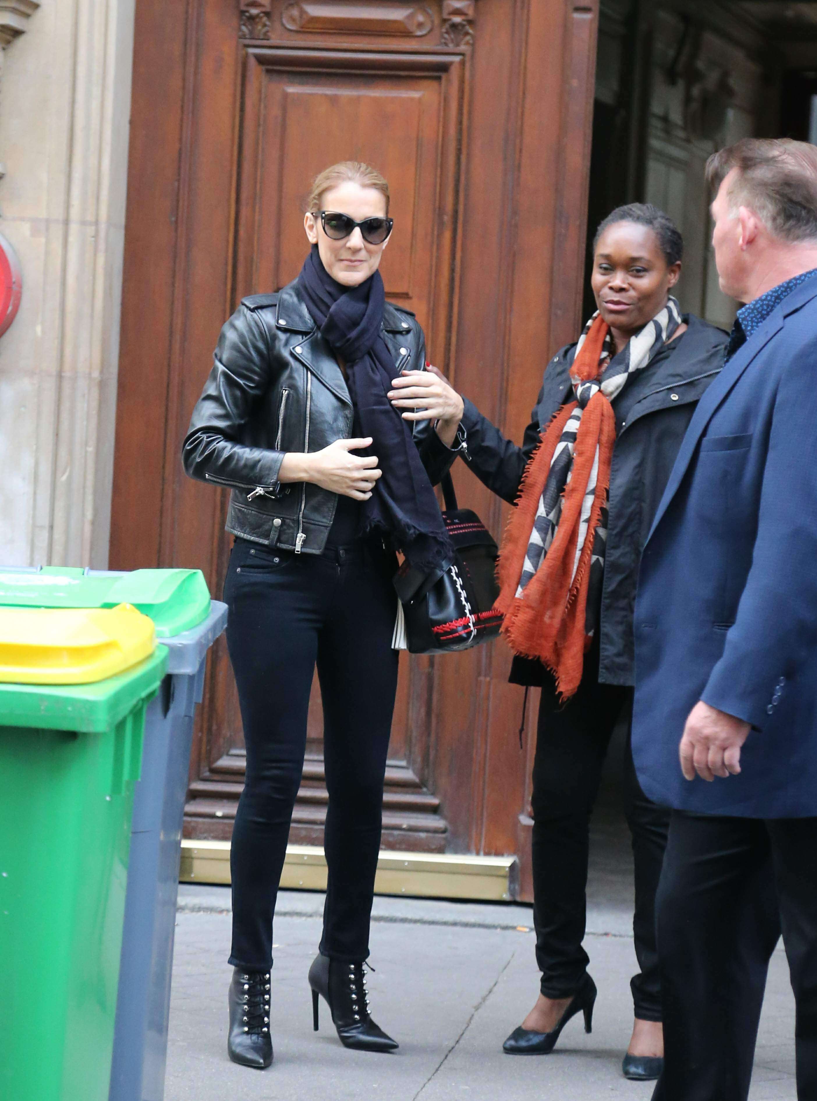 Celine Dion leaves her hotel to do a photoshoot