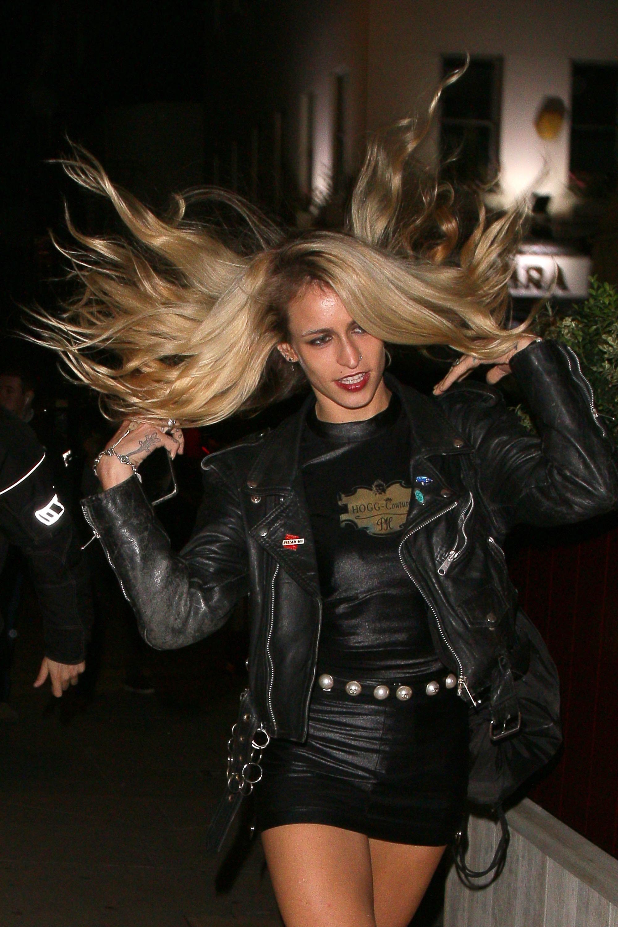 Alice Dellal is seen at Lou Lous club for Dave Gardners birthday party