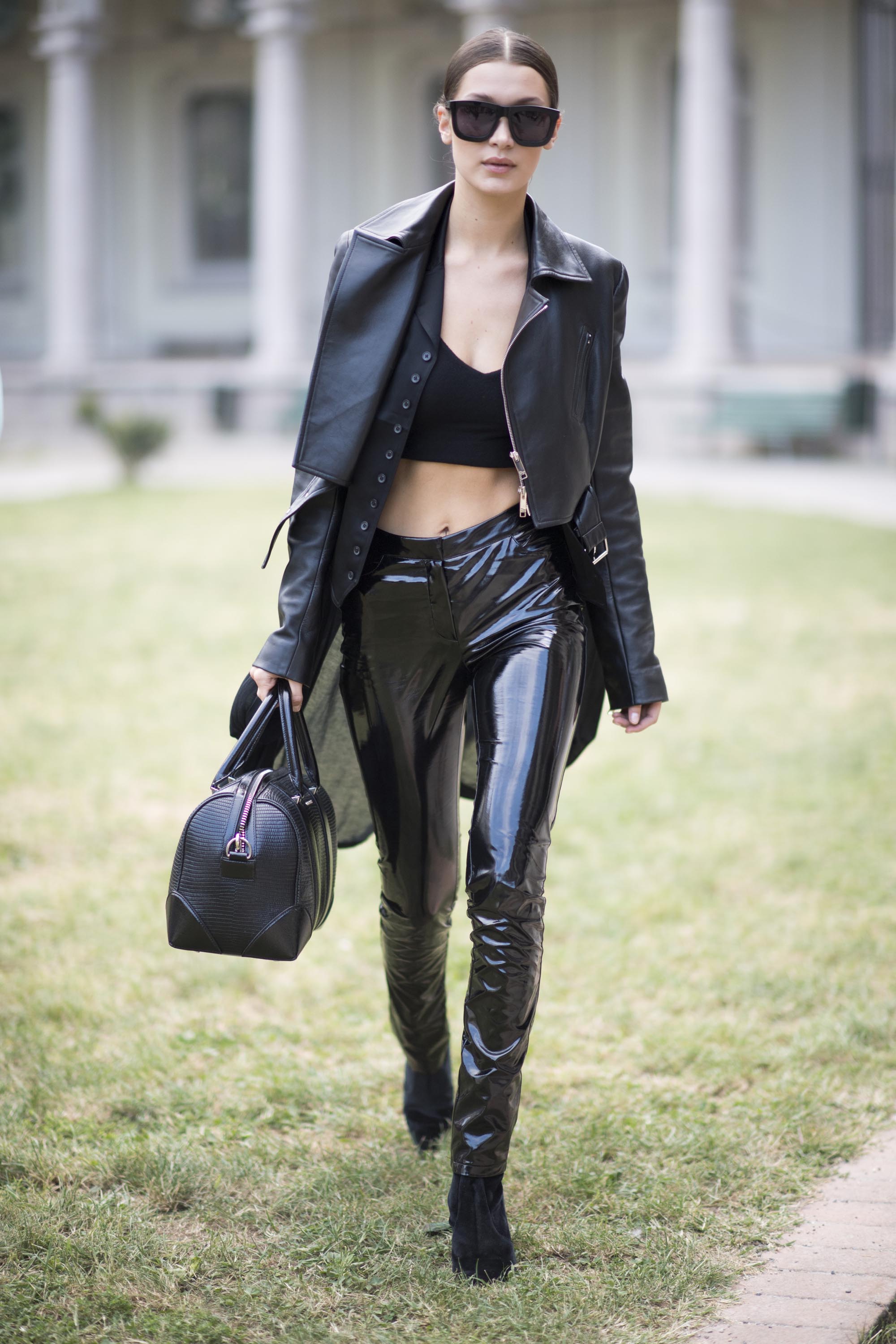 Bella Hadid leaving the Alberta Ferretti Show