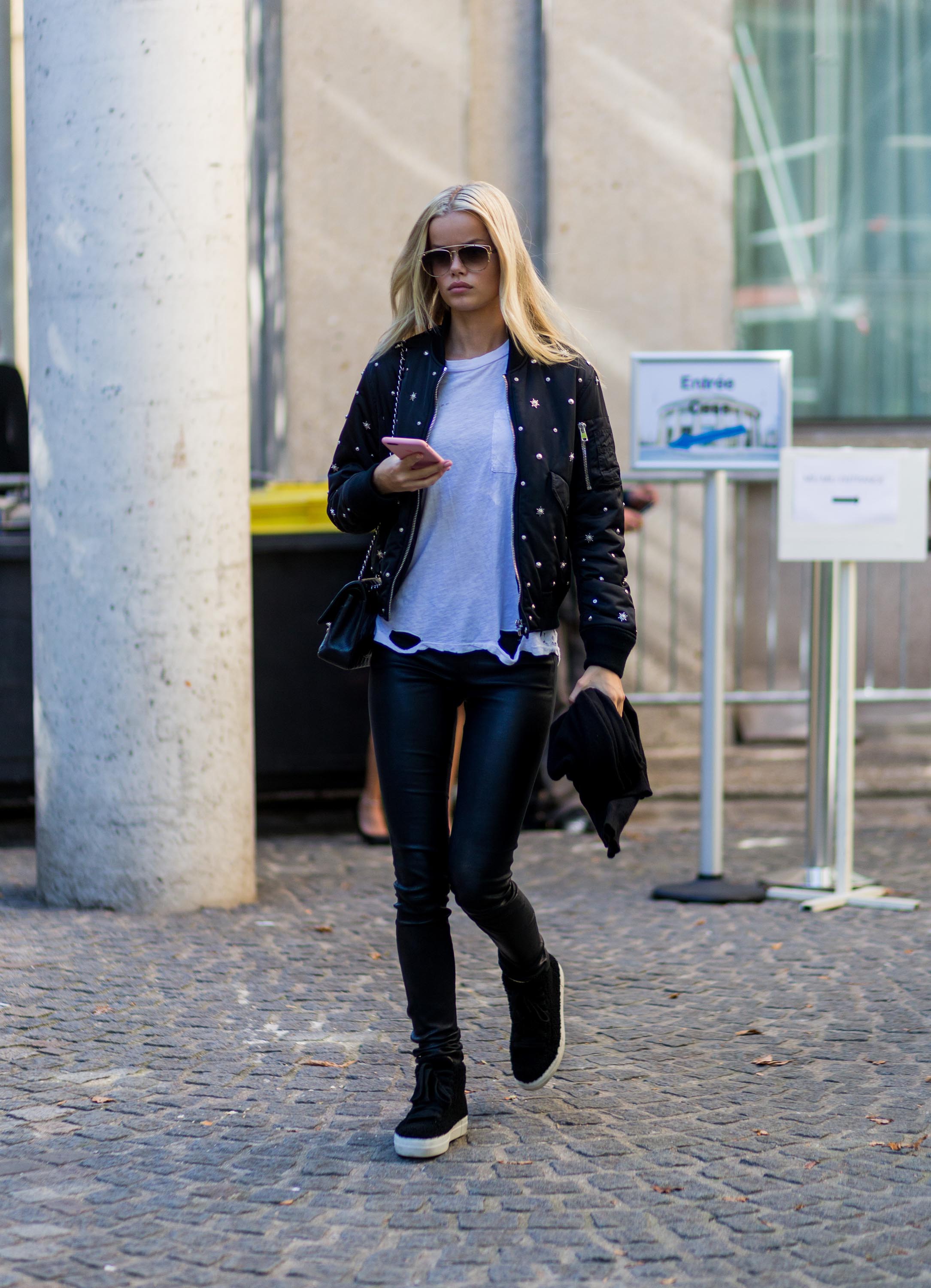 Frida Aasen outside Miu Miu on October 5, 2016 in Paris, France.