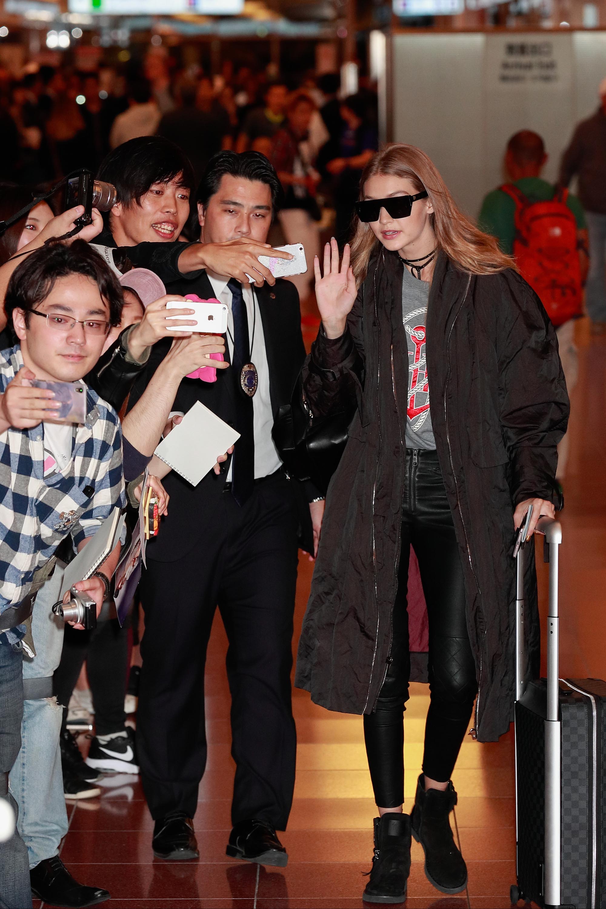 Gigi Hadid is seen at Haneda Airport