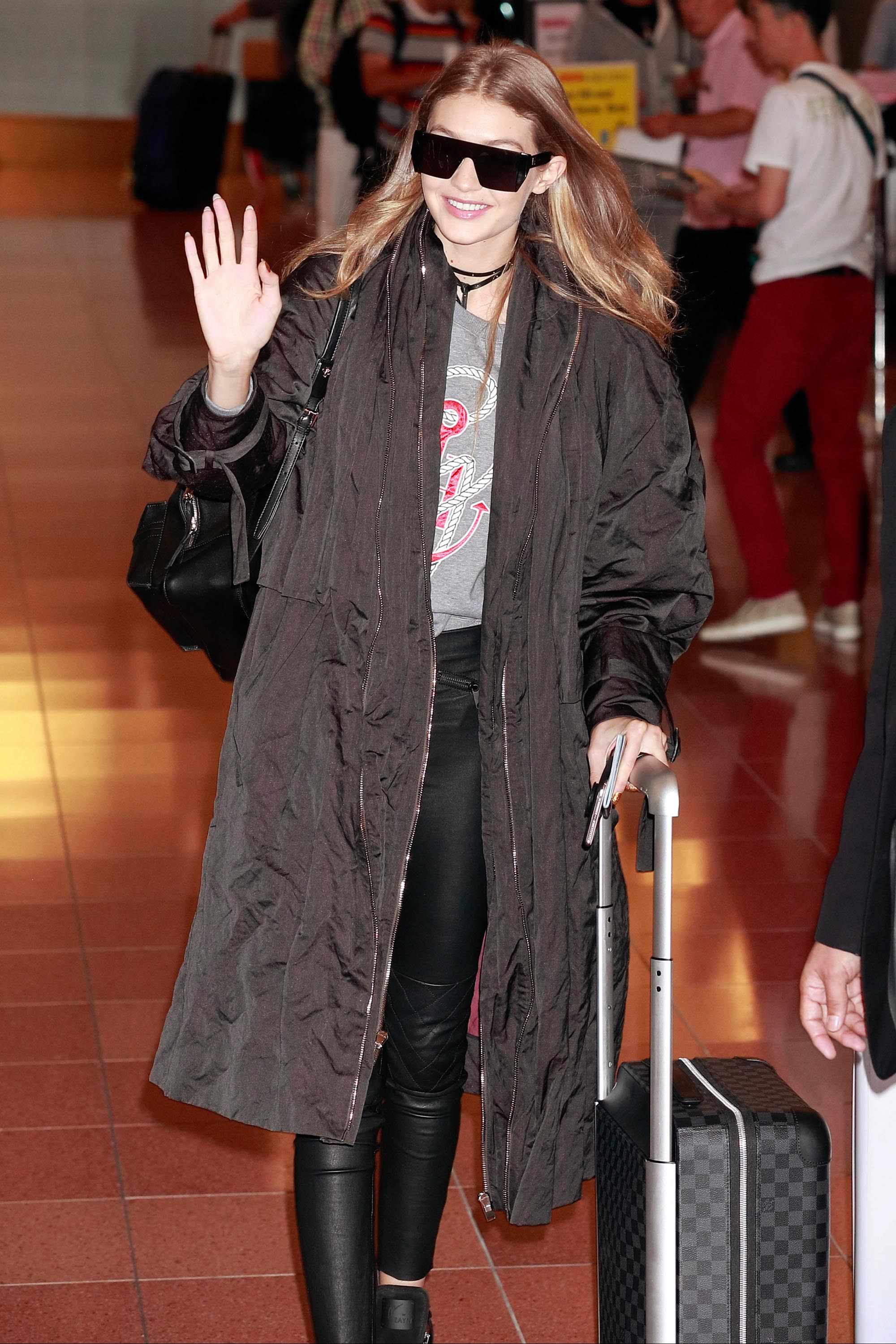 Gigi Hadid is seen at Haneda Airport