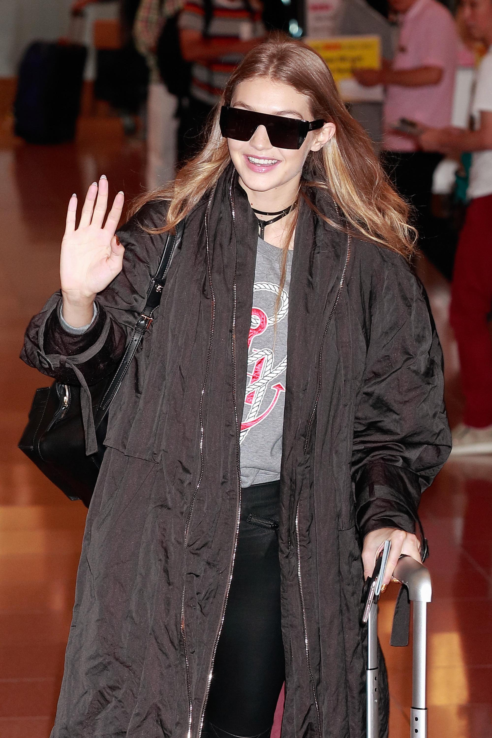 Gigi Hadid is seen at Haneda Airport