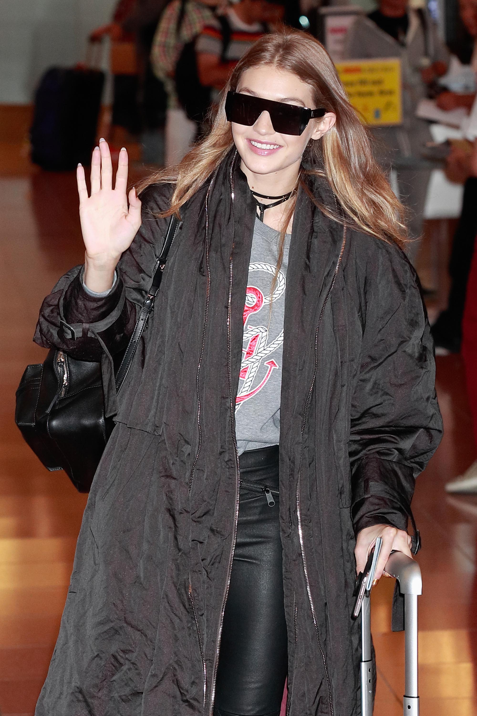 Gigi Hadid is seen at Haneda Airport