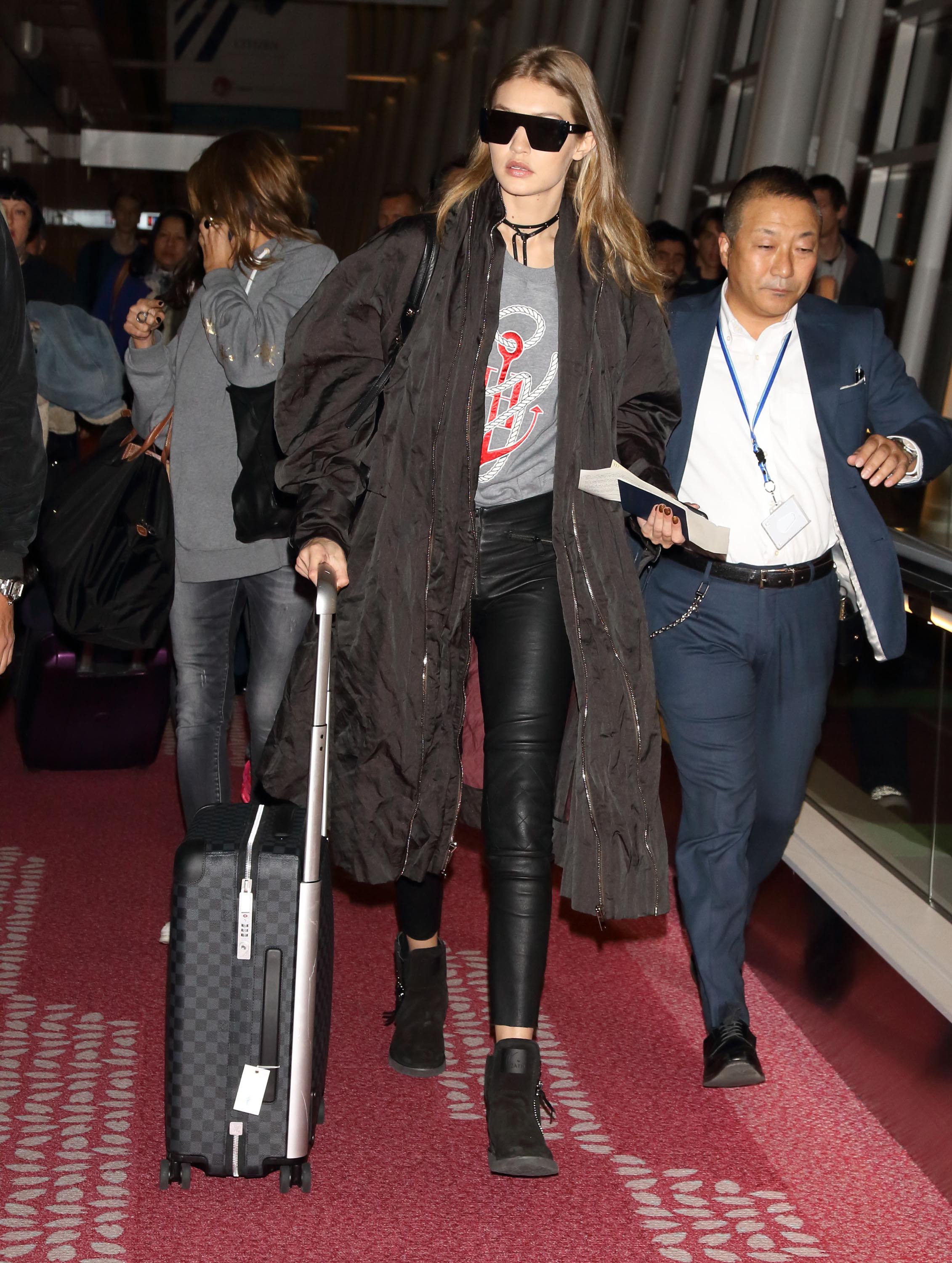 Gigi Hadid is seen at Haneda Airport