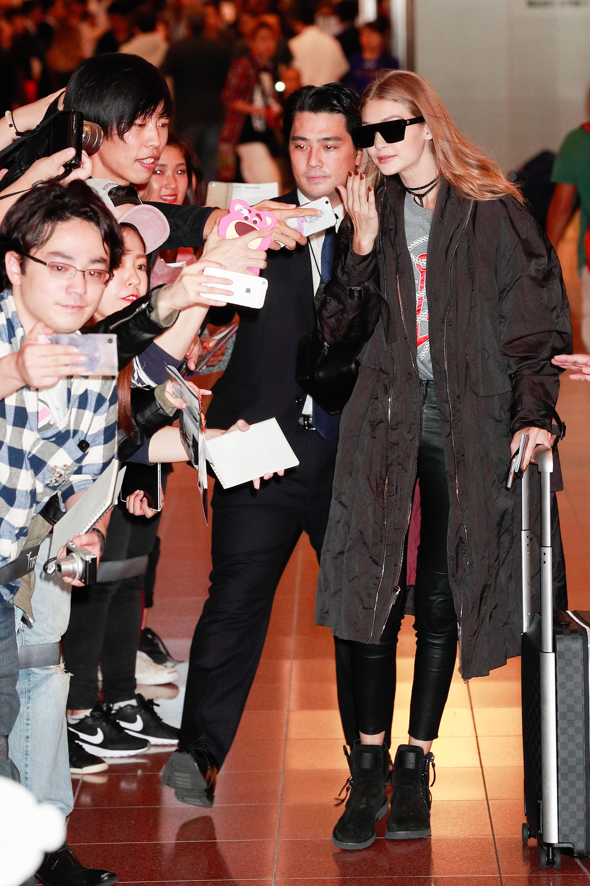 Gigi Hadid is seen at Haneda Airport