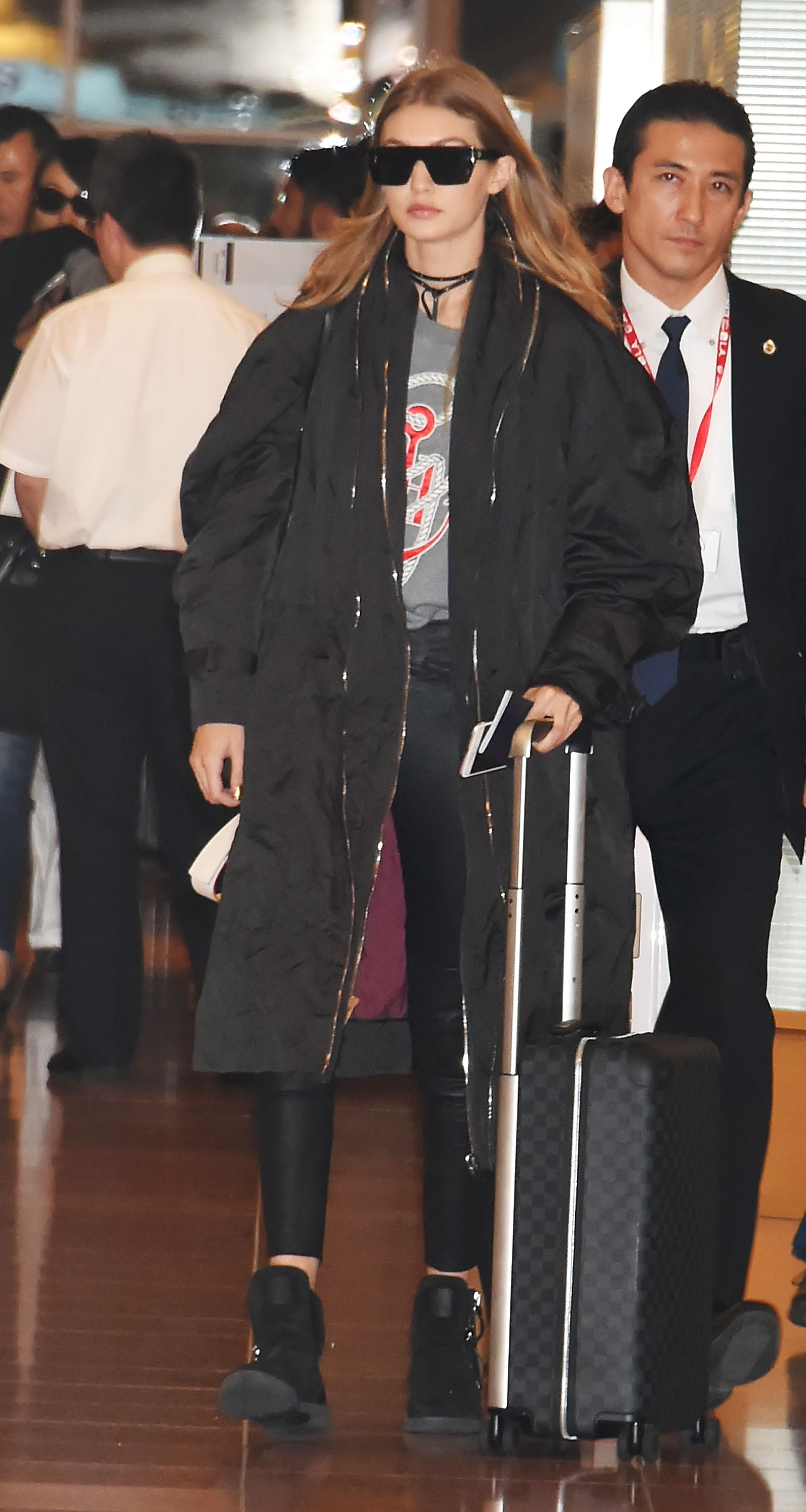 Gigi Hadid is seen at Haneda Airport