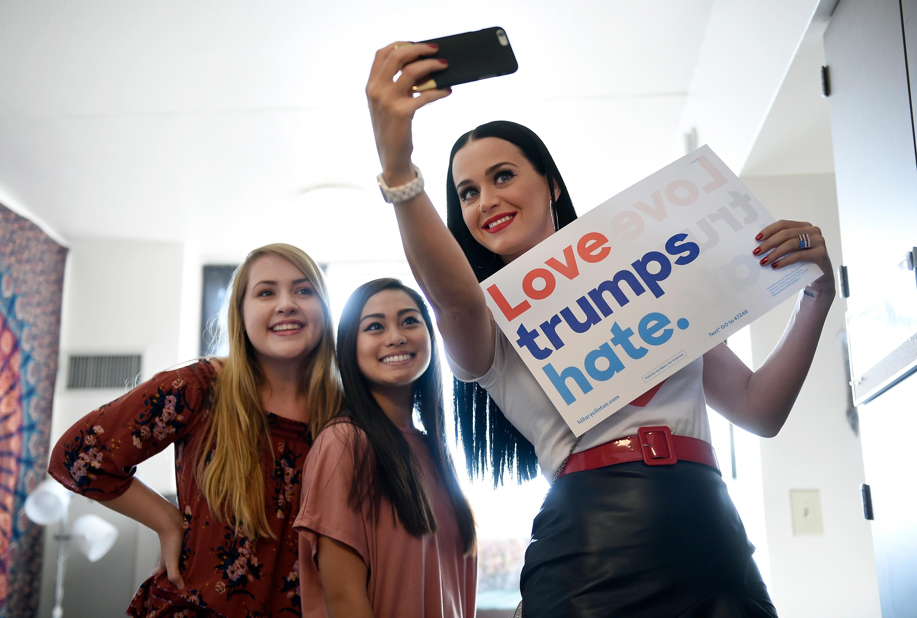 Katy Perry canvasses for Democratic presidential candidate Hillary Clinton