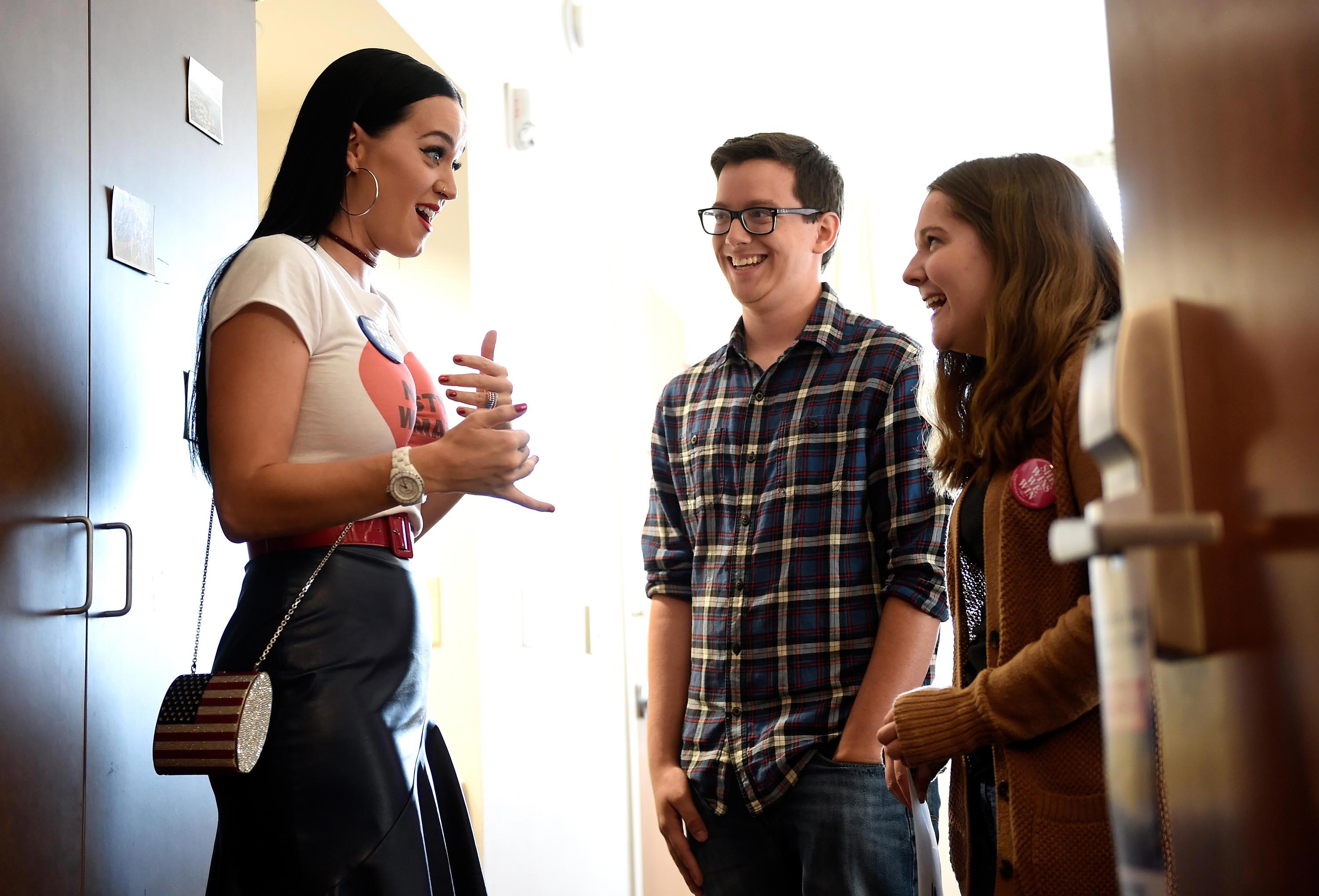 Katy Perry canvasses for Democratic presidential candidate Hillary Clinton