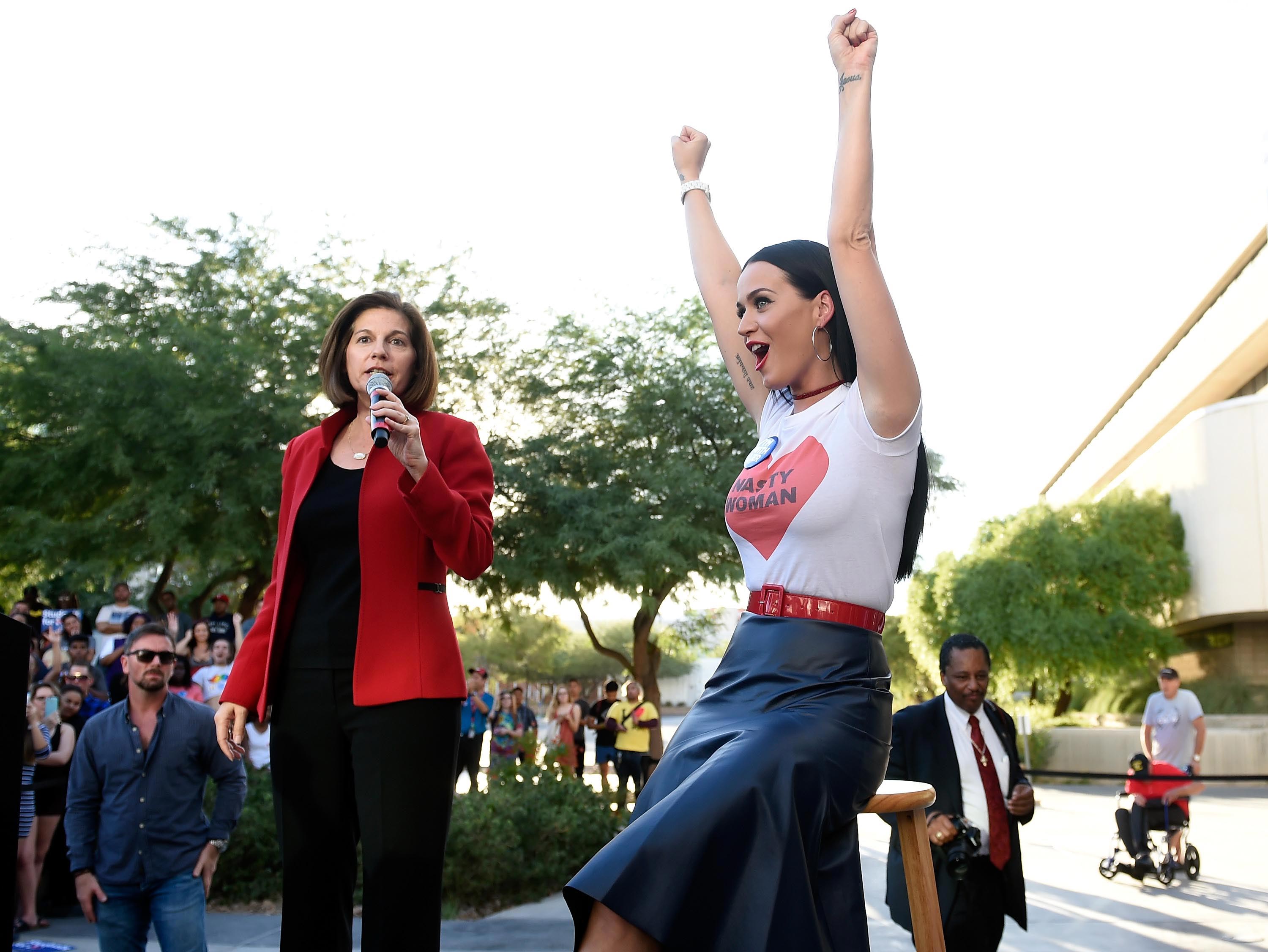 Katy Perry canvasses for Democratic presidential candidate Hillary Clinton