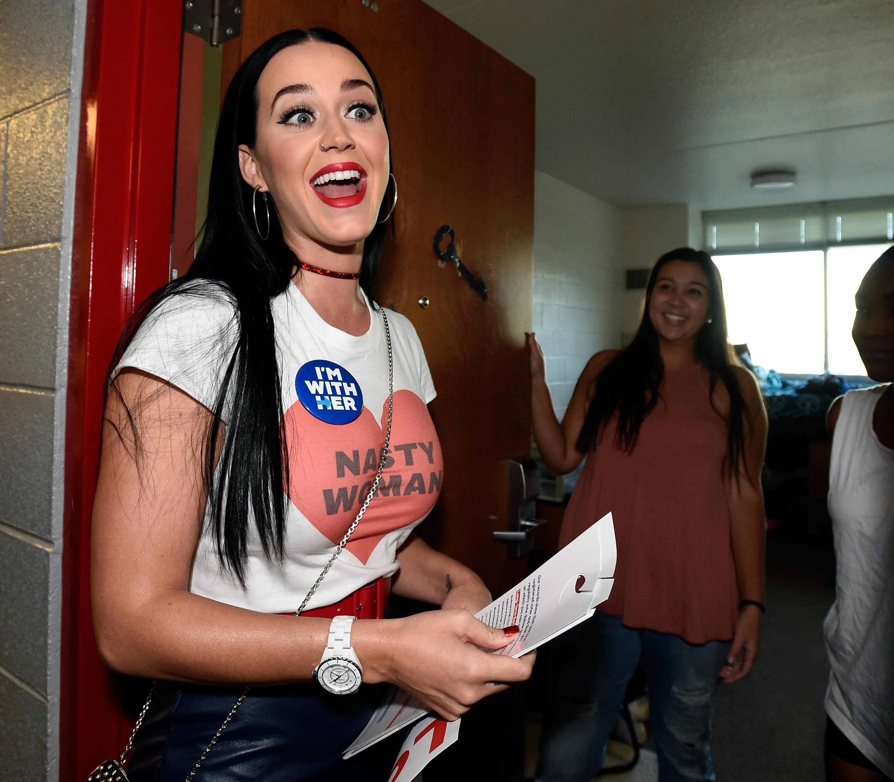 Katy Perry canvasses for Democratic presidential candidate Hillary Clinton