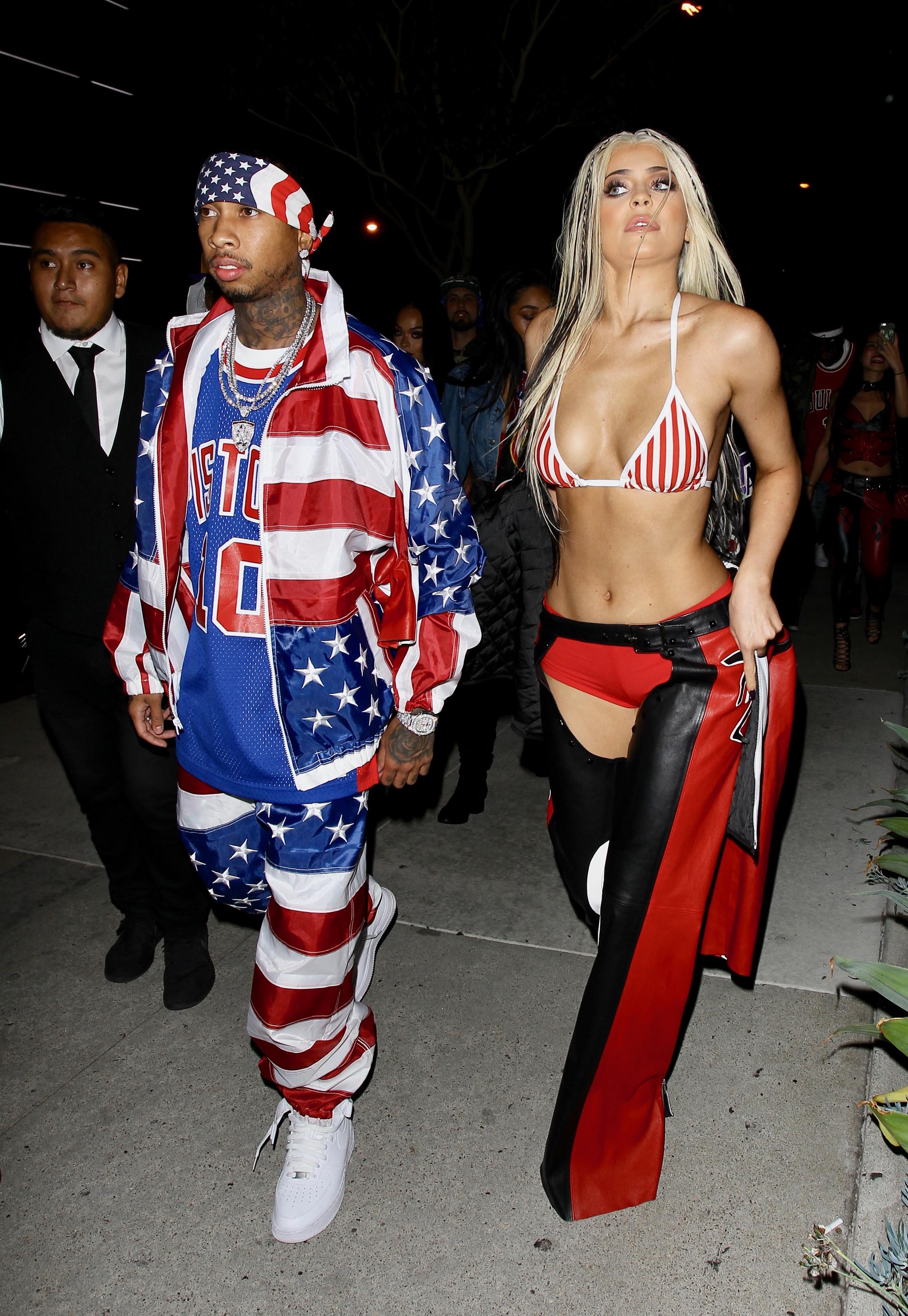 Kylie Jenner dressed as Dirty X-tina attends Bootsy Bellows Halloween party