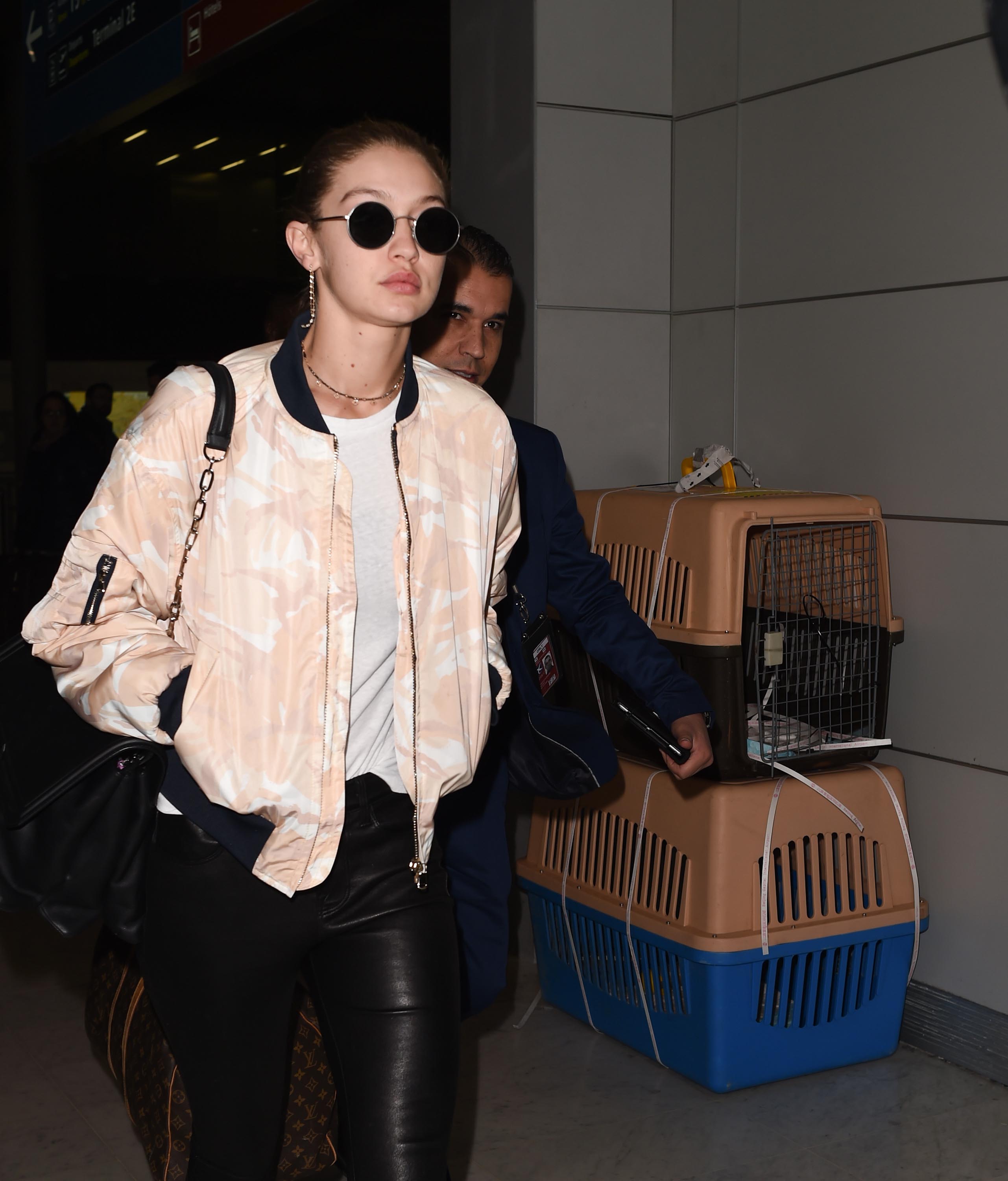 Gigi Hadid arrives at Paris CDG Airport