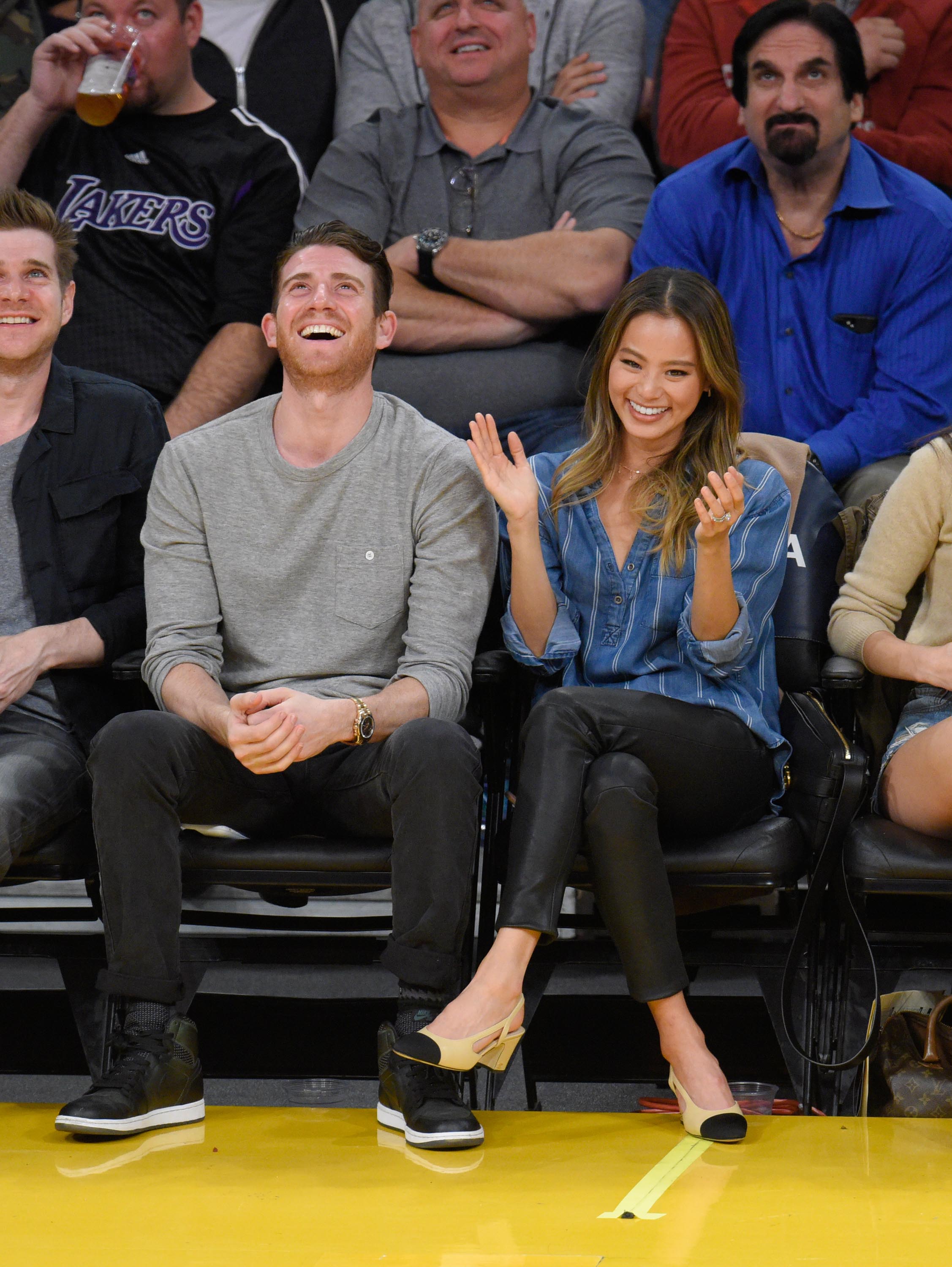 Jamie Chung attends a basketball game