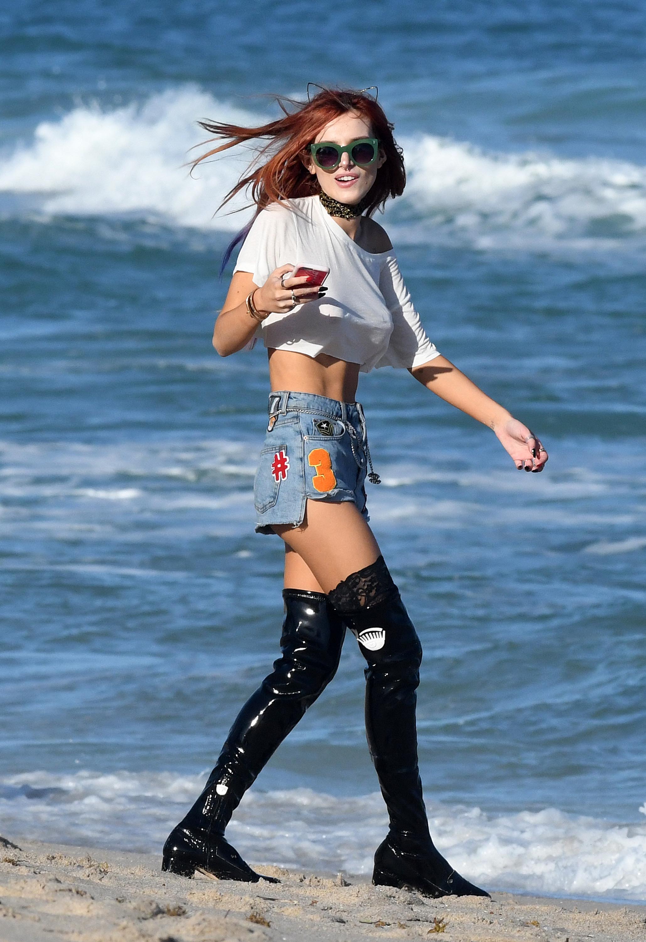 Bella Thorne seen at a beach