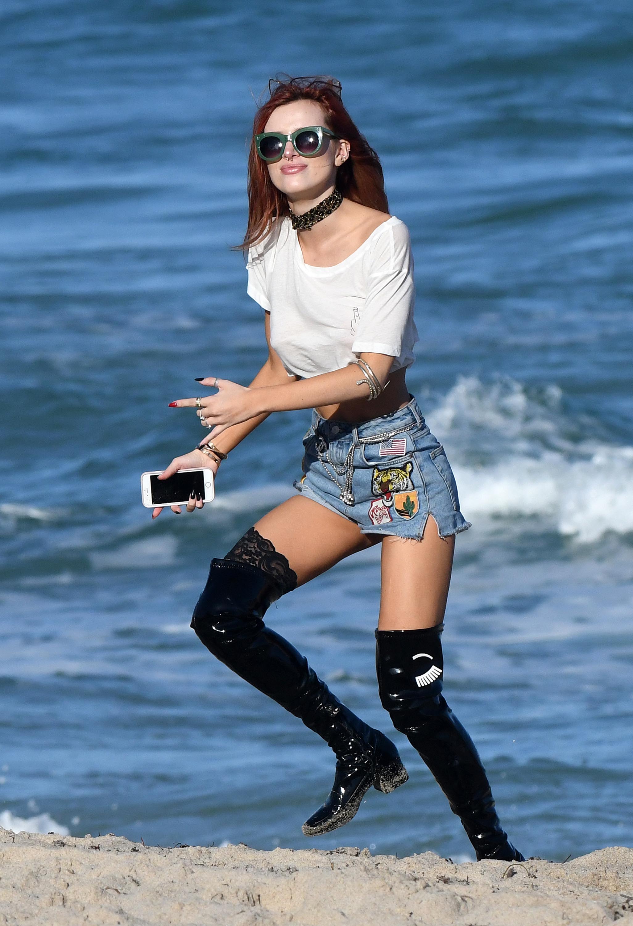 Bella Thorne seen at a beach
