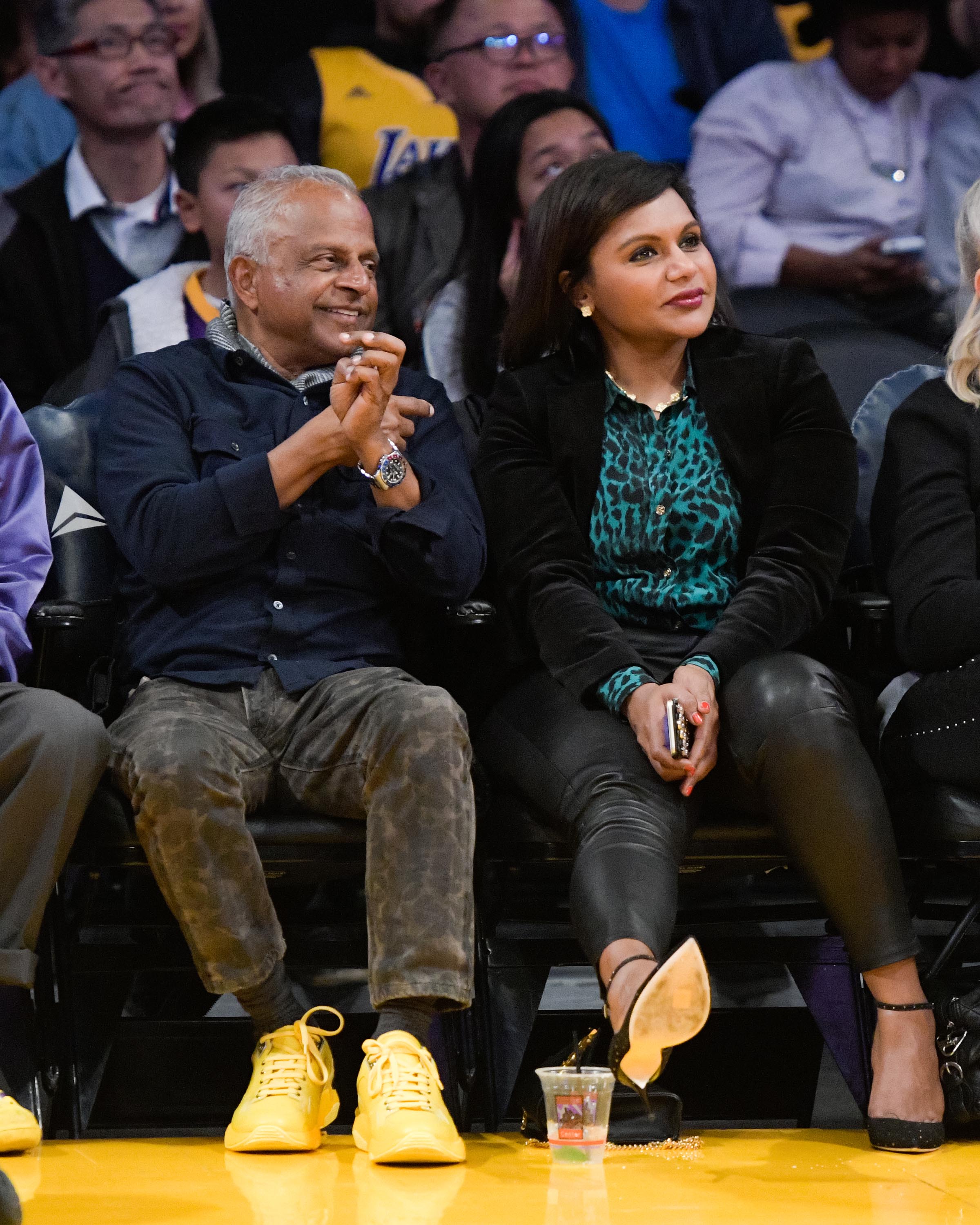 Mindy Kaling attends a basketball game between the Utah Jazz and the LA Lakers