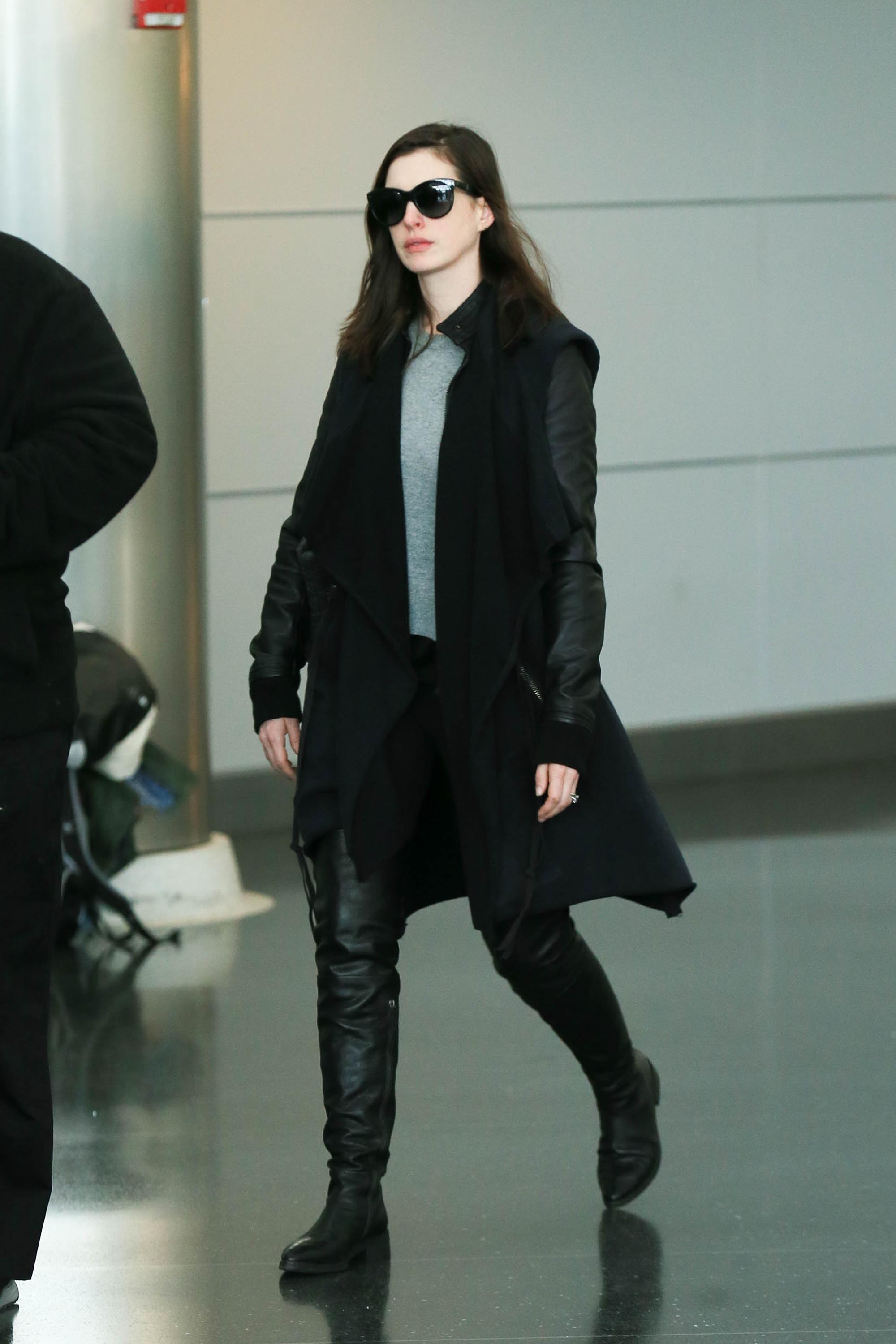 Anne Hathaway is seen at JFK