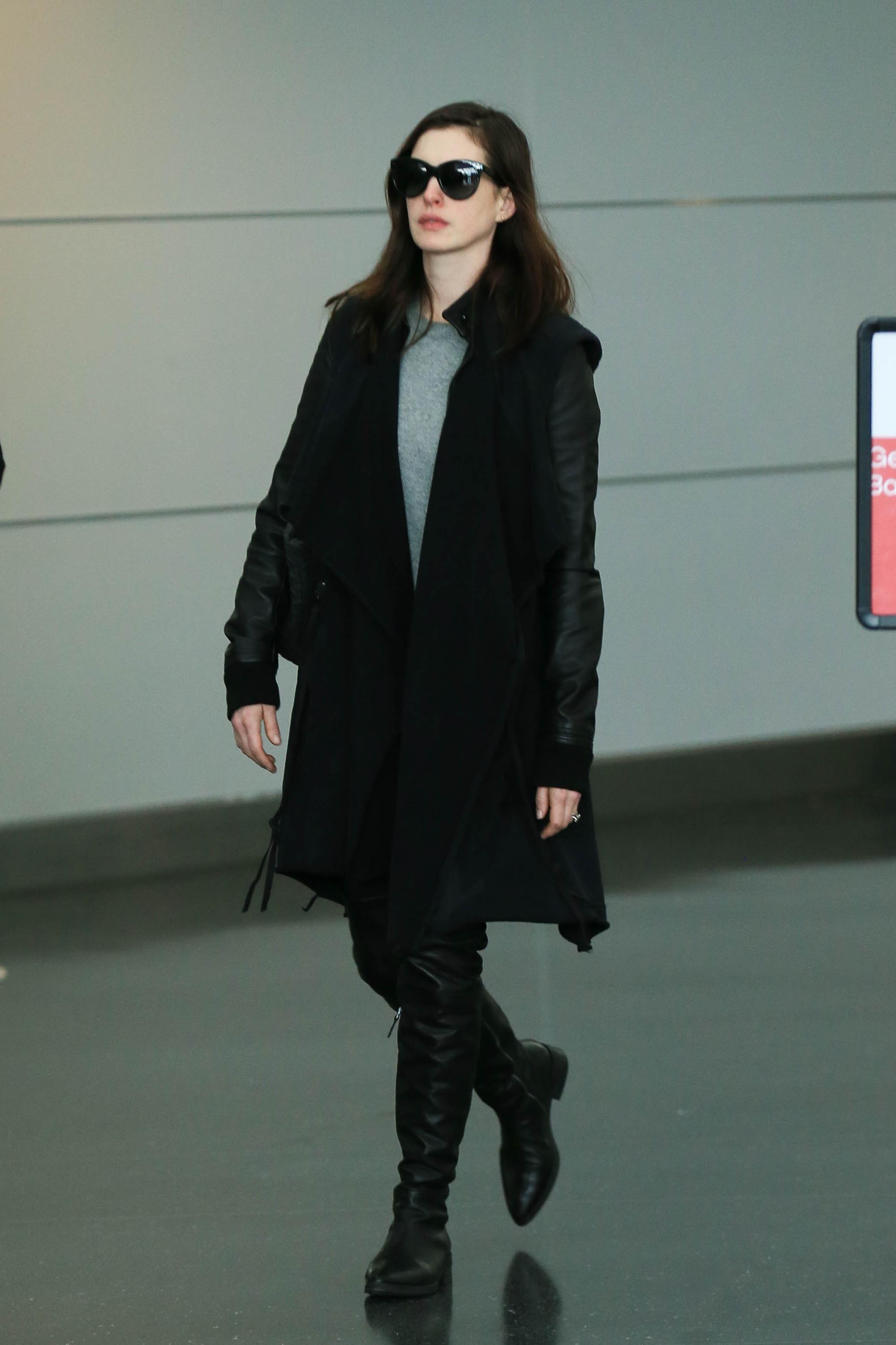 Anne Hathaway is seen at JFK