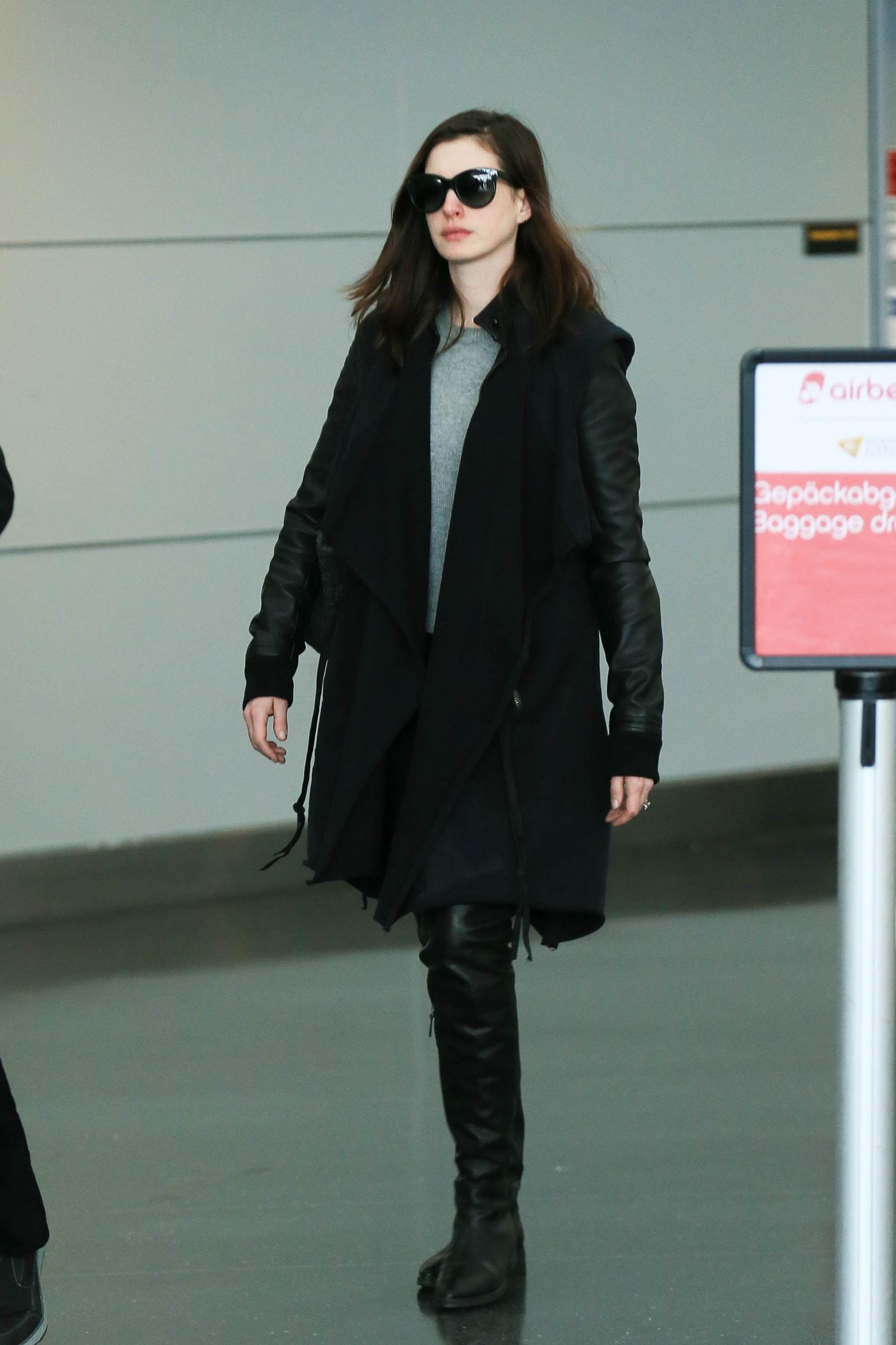 Anne Hathaway is seen at JFK