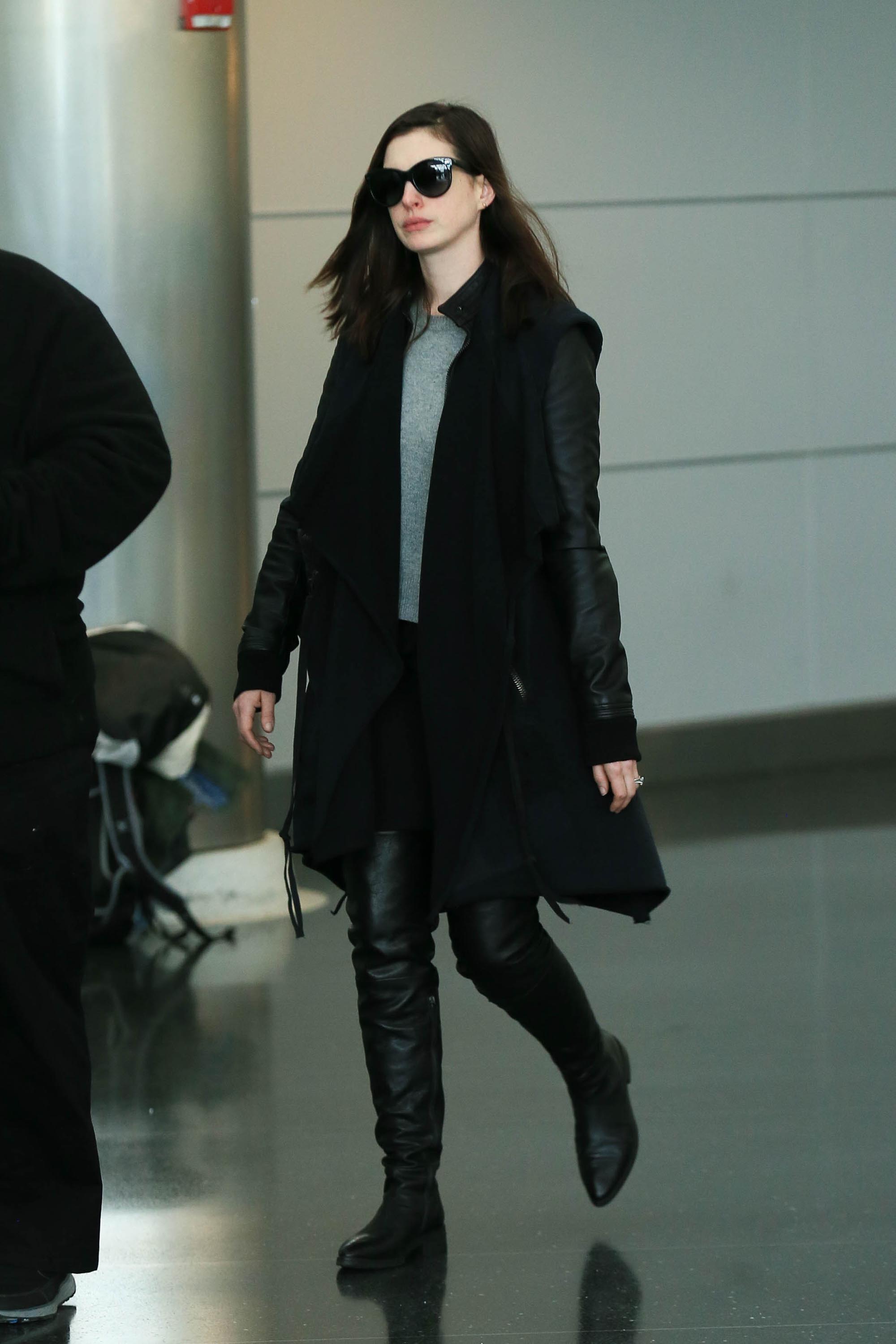 Anne Hathaway is seen at JFK
