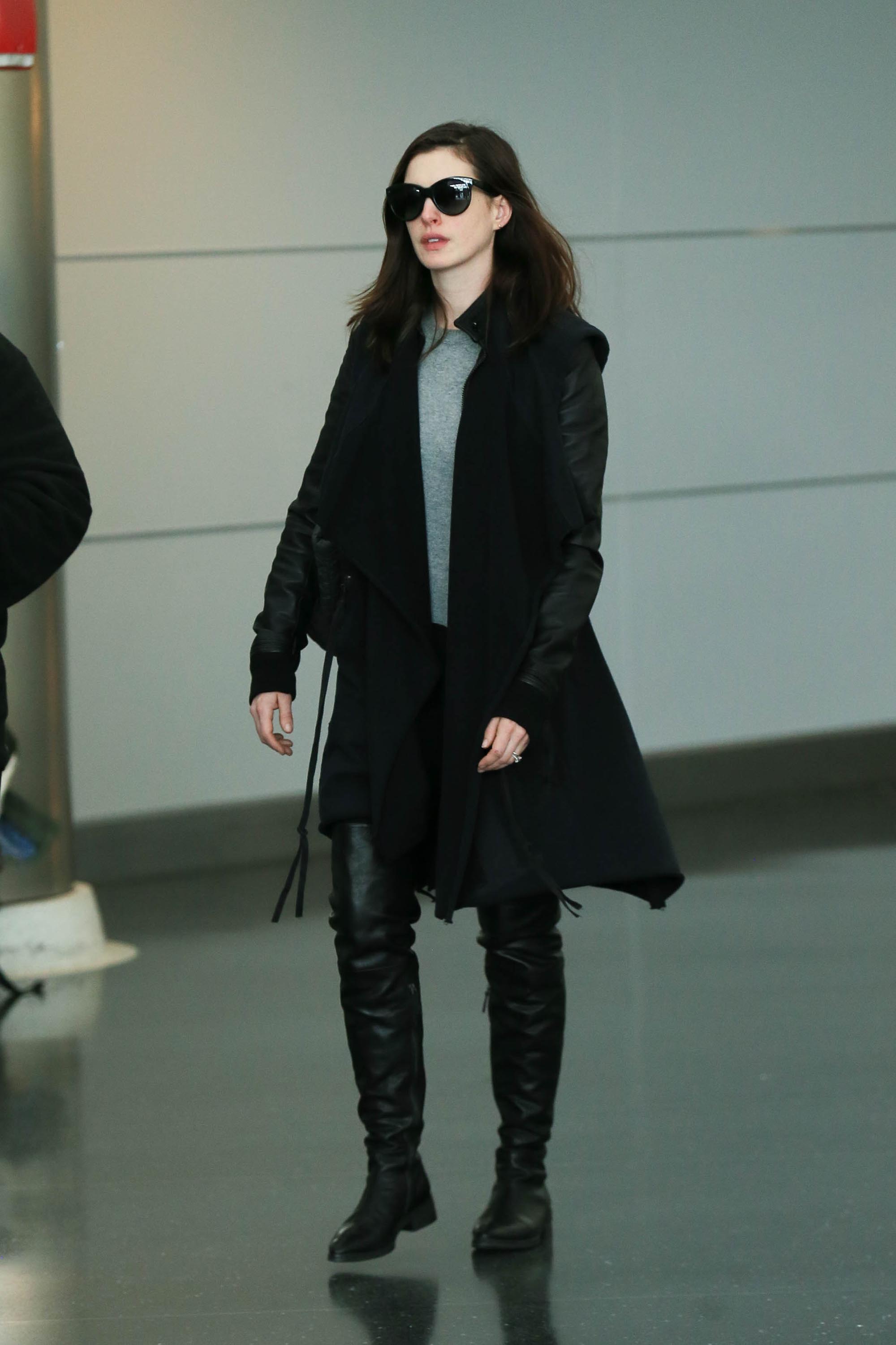 Anne Hathaway is seen at JFK