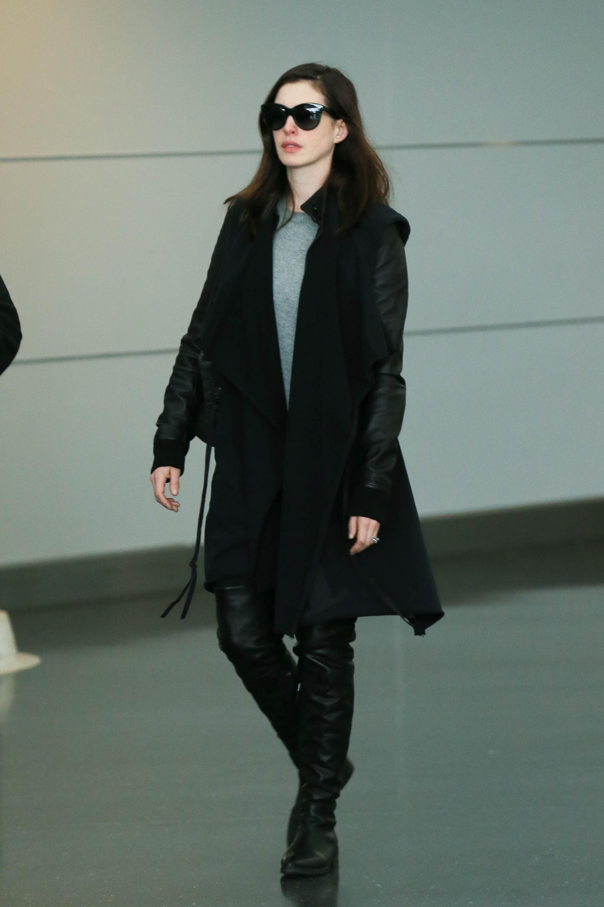 Anne Hathaway is seen at JFK