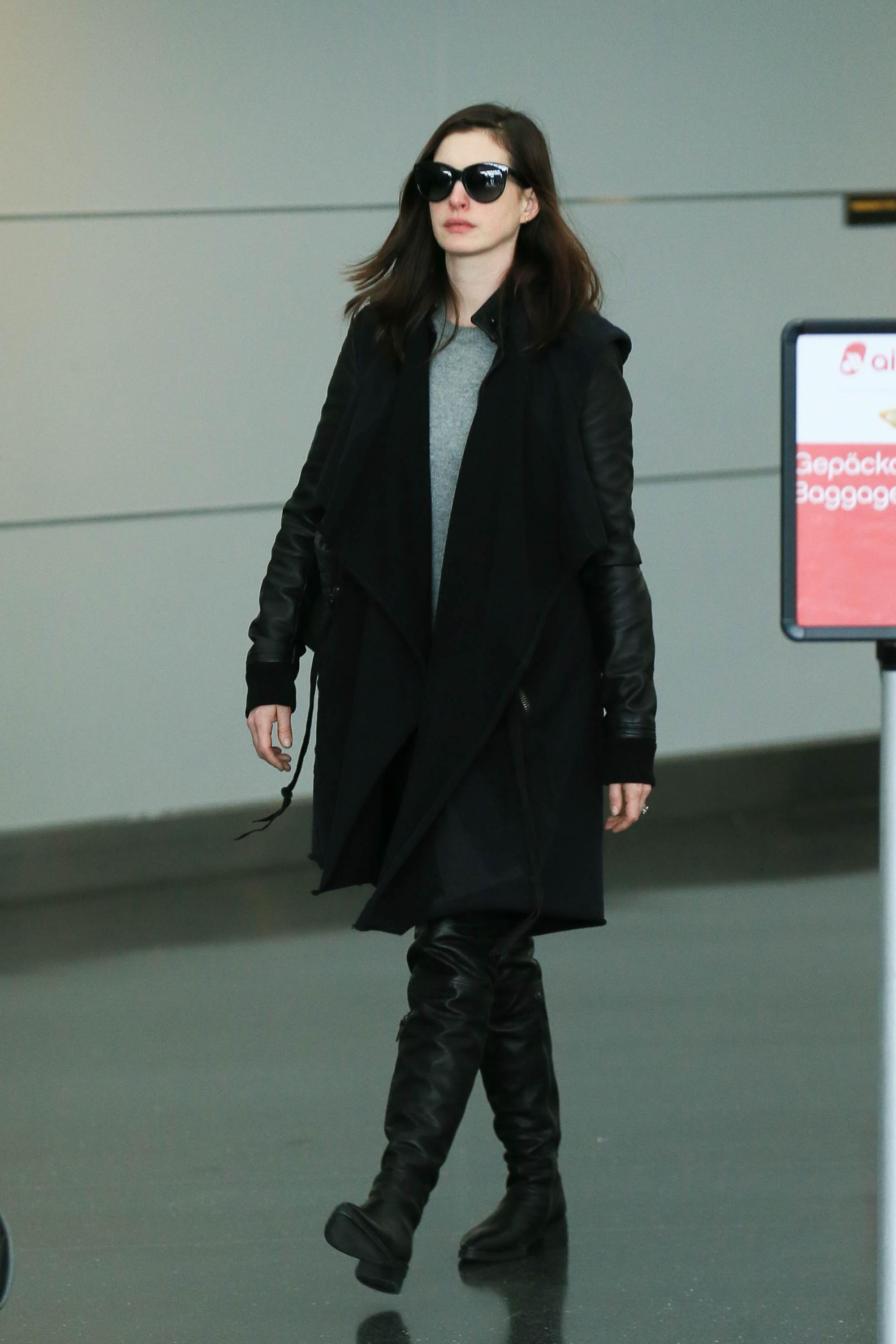 Anne Hathaway is seen at JFK