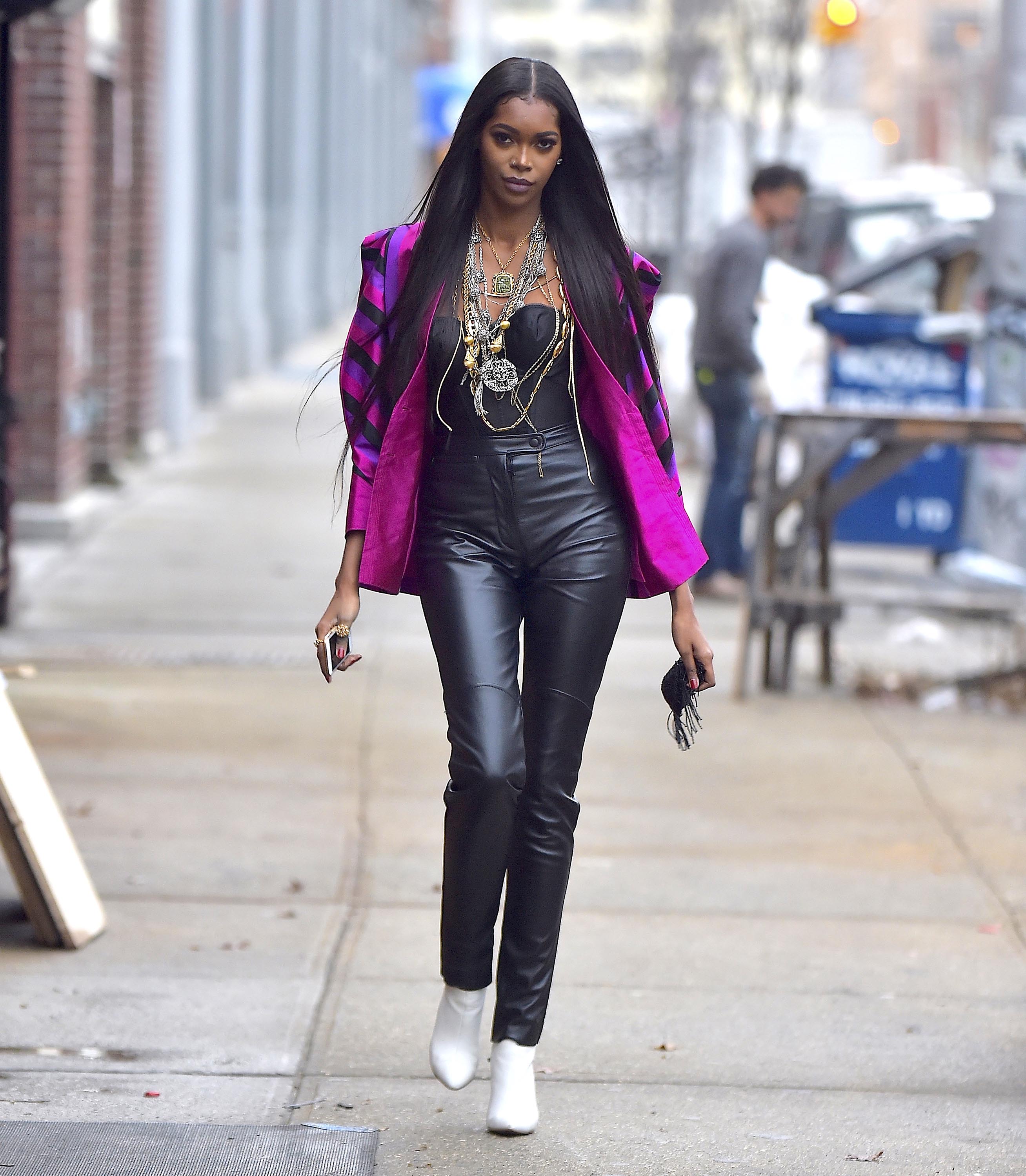 Jessica White is seen during a photo shoot in Soho