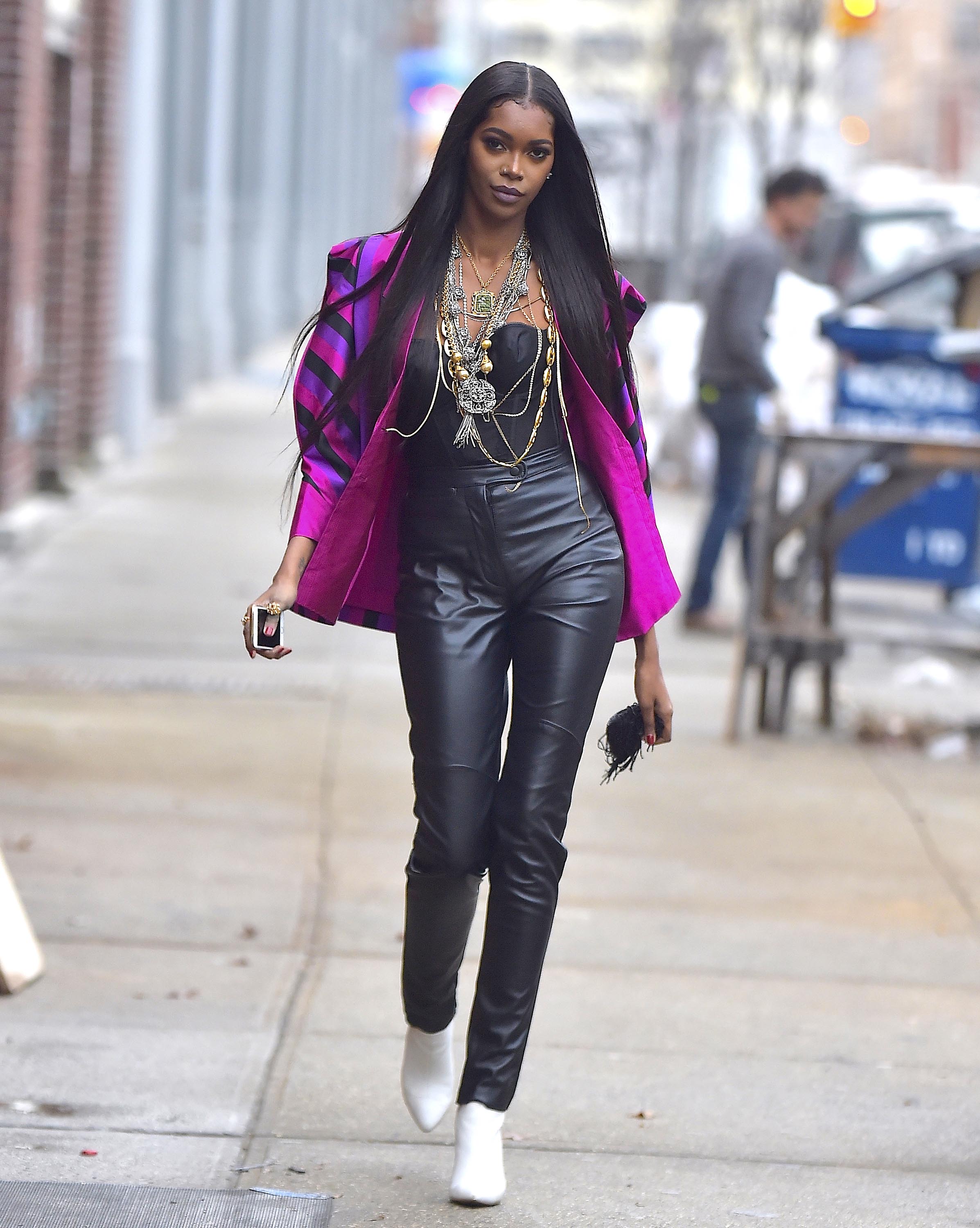 Jessica White is seen during a photo shoot in Soho