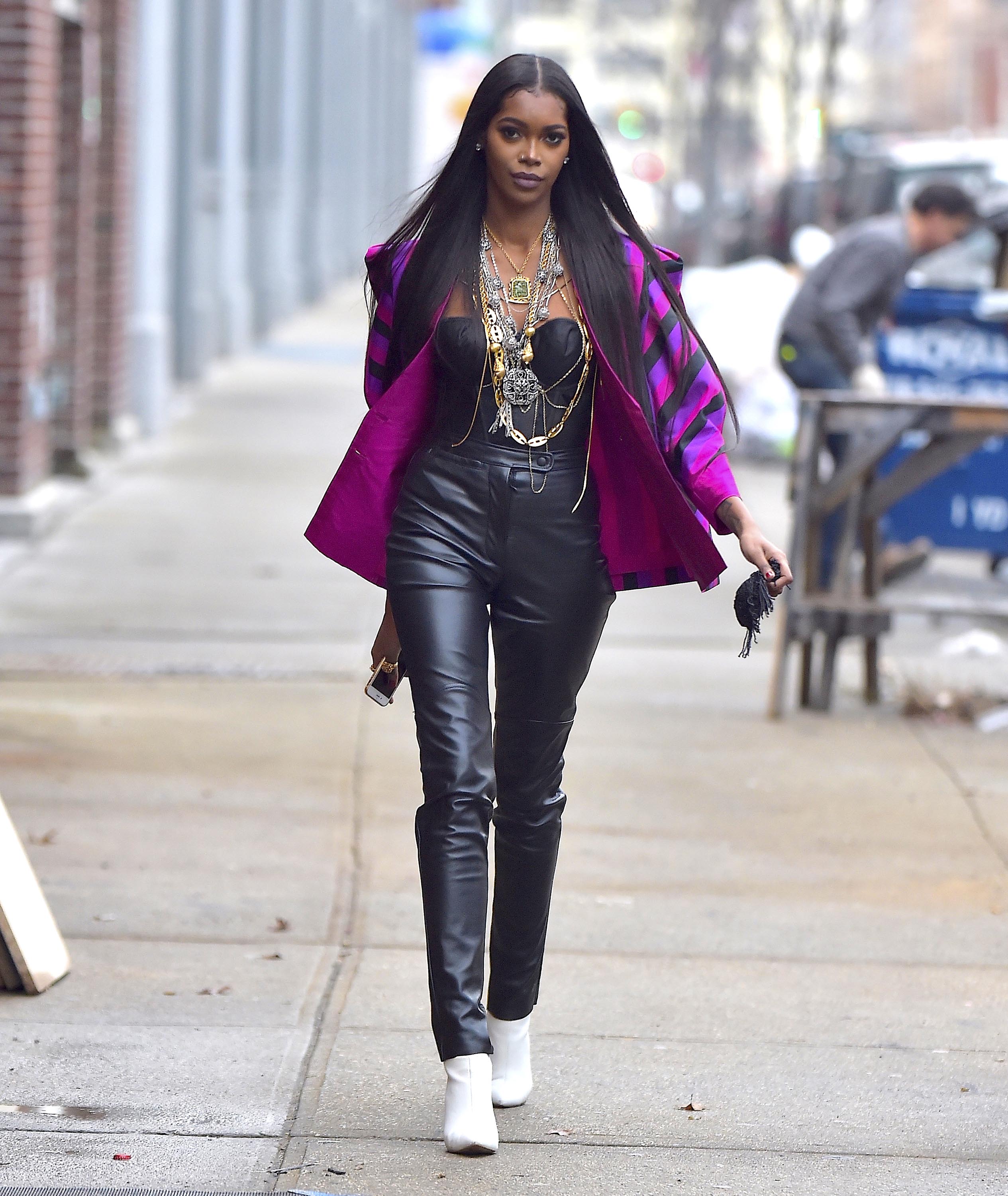 Jessica White is seen during a photo shoot in Soho