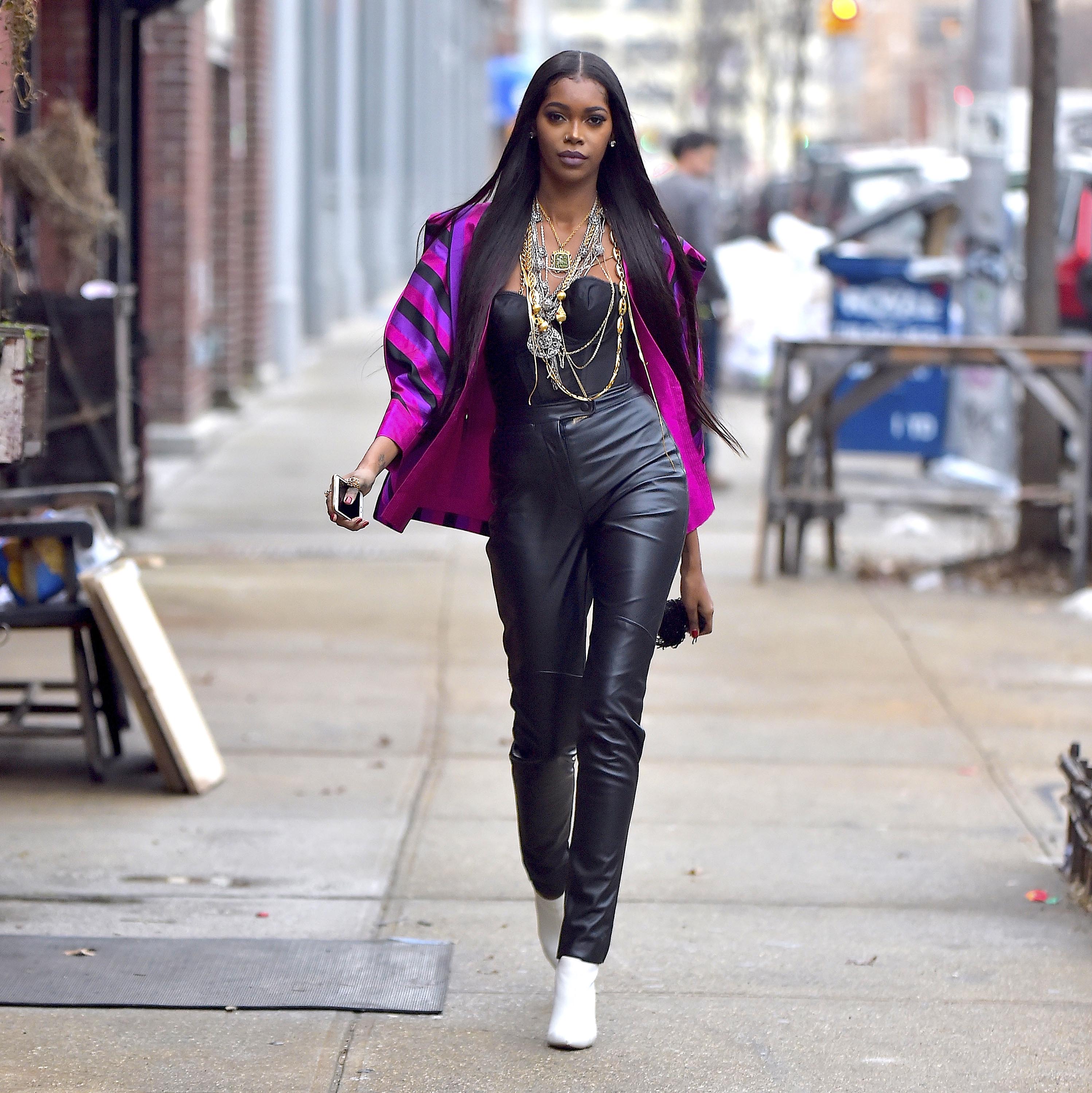 Jessica White is seen during a photo shoot in Soho