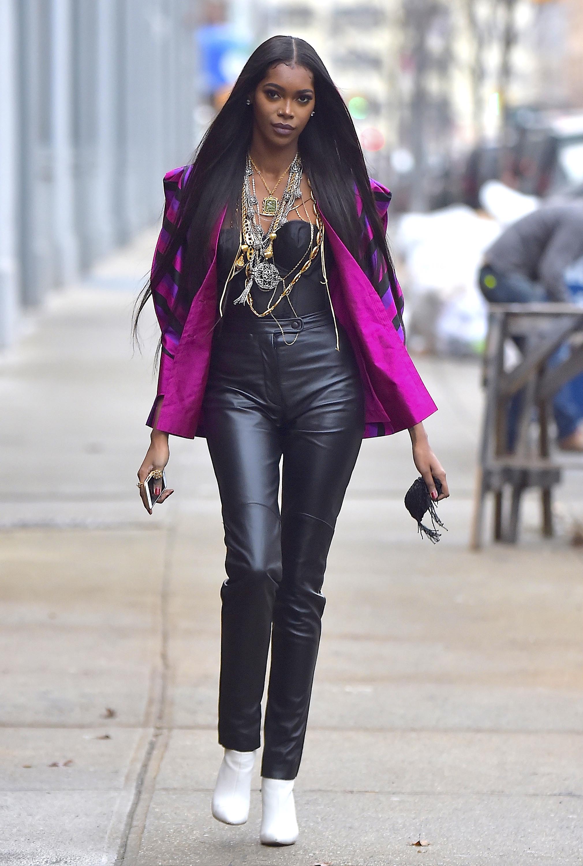 Jessica White is seen during a photo shoot in Soho