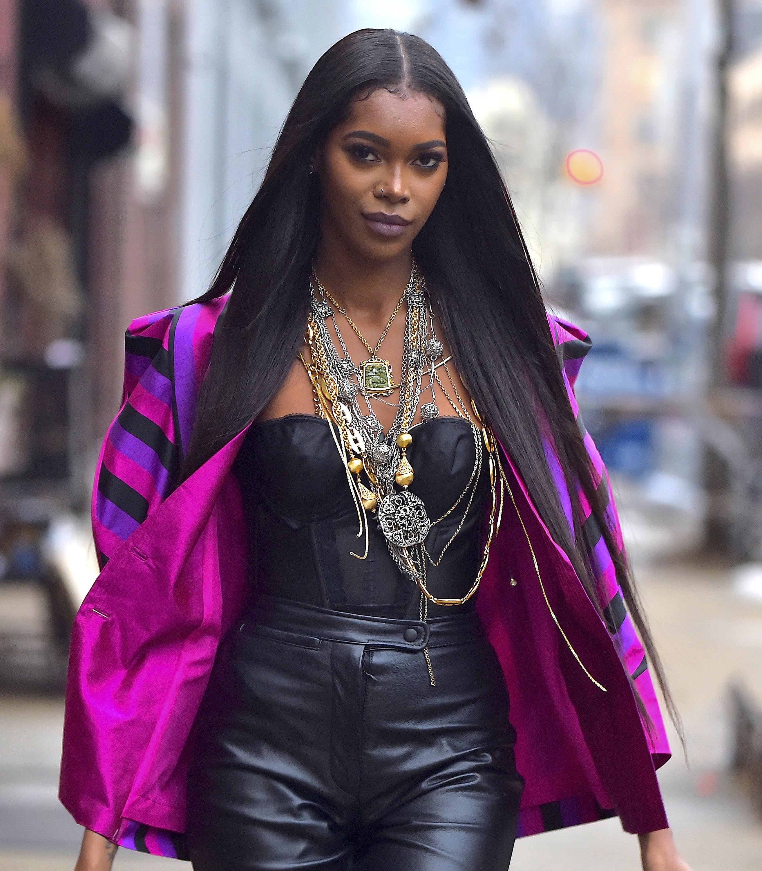 Jessica White is seen during a photo shoot in Soho