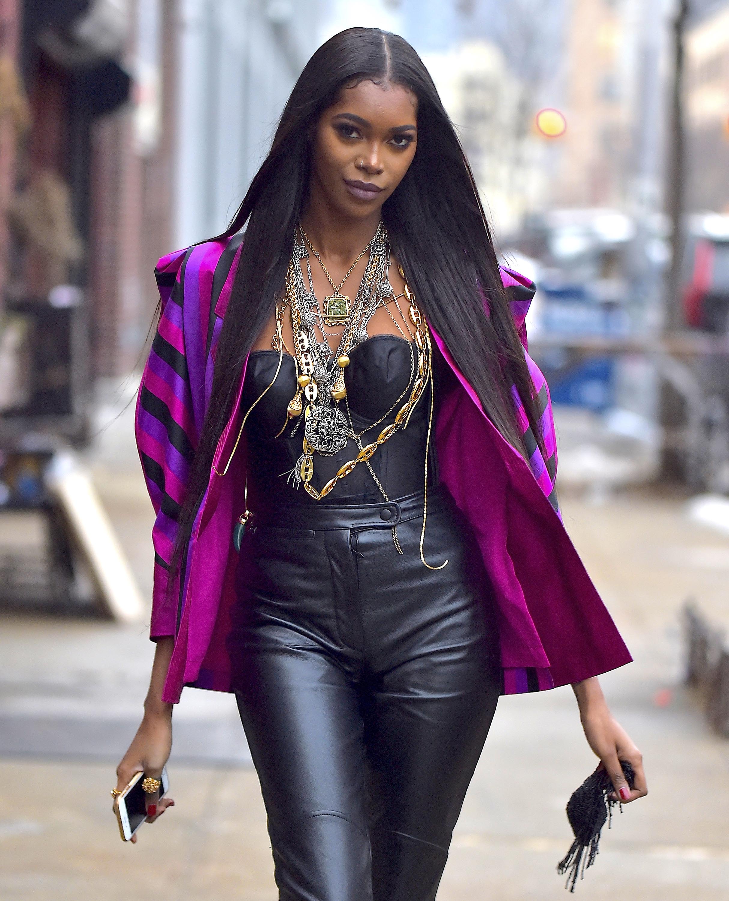 Jessica White is seen during a photo shoot in Soho